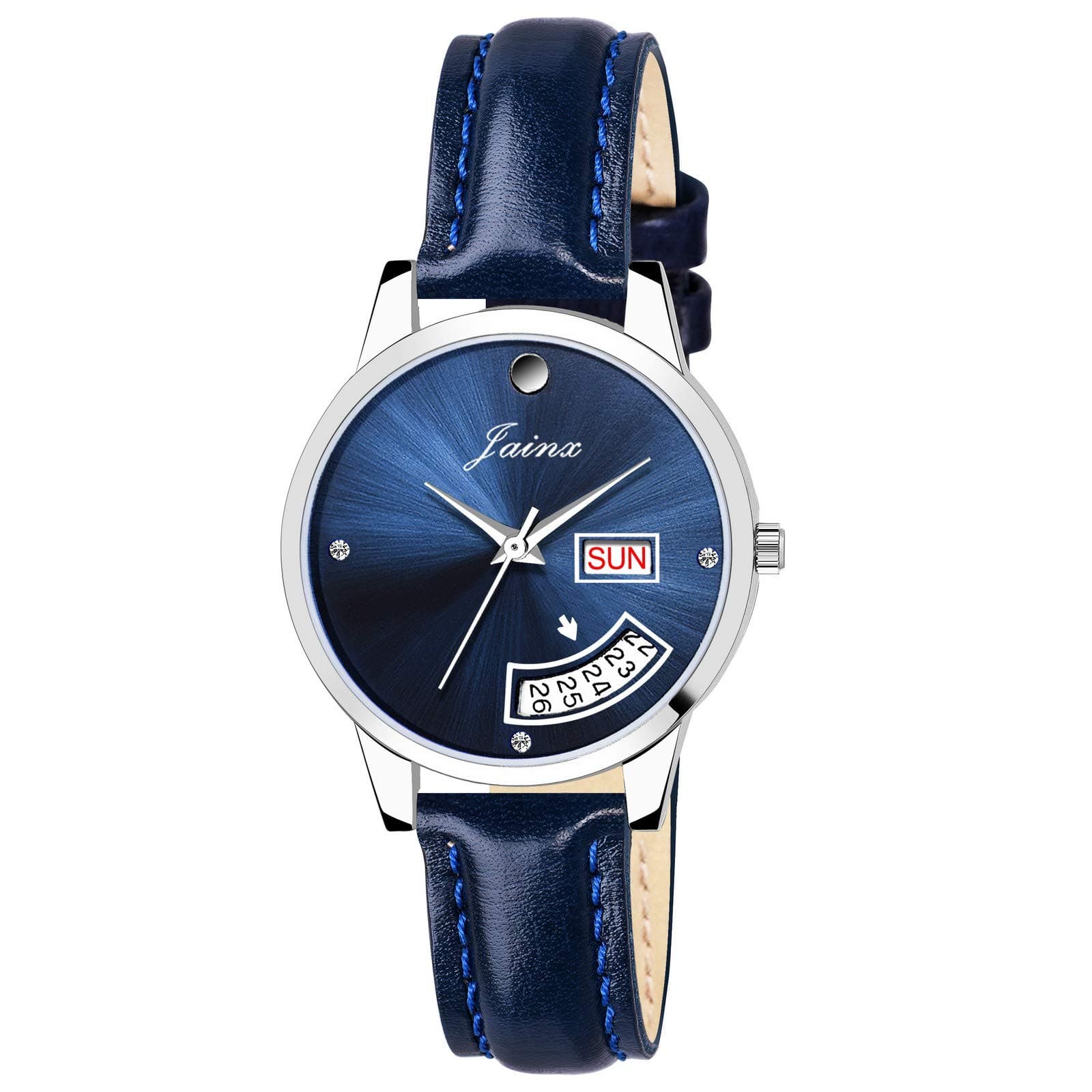 Day and Date Leather Strap Analog Wrist Watch for Women & Girls (Silver/Pink/Black/Red/Blue Dial)
