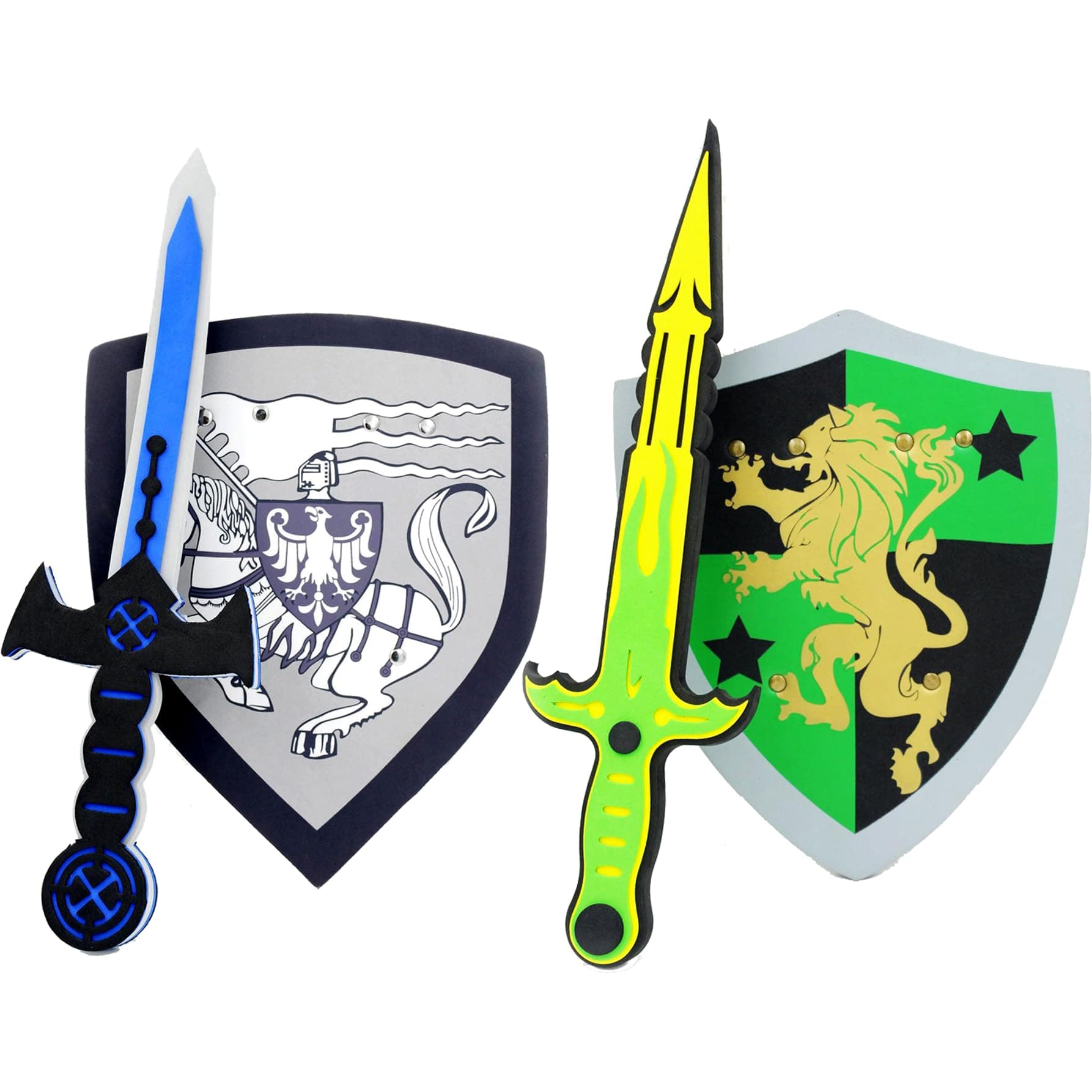 PowerTRC Sword and Shield Play Set | Unique Sword and Shield Design | Foam Weapons | Pretend Play Weapons | Kids Play Knights | White Eagle and Golden Lion