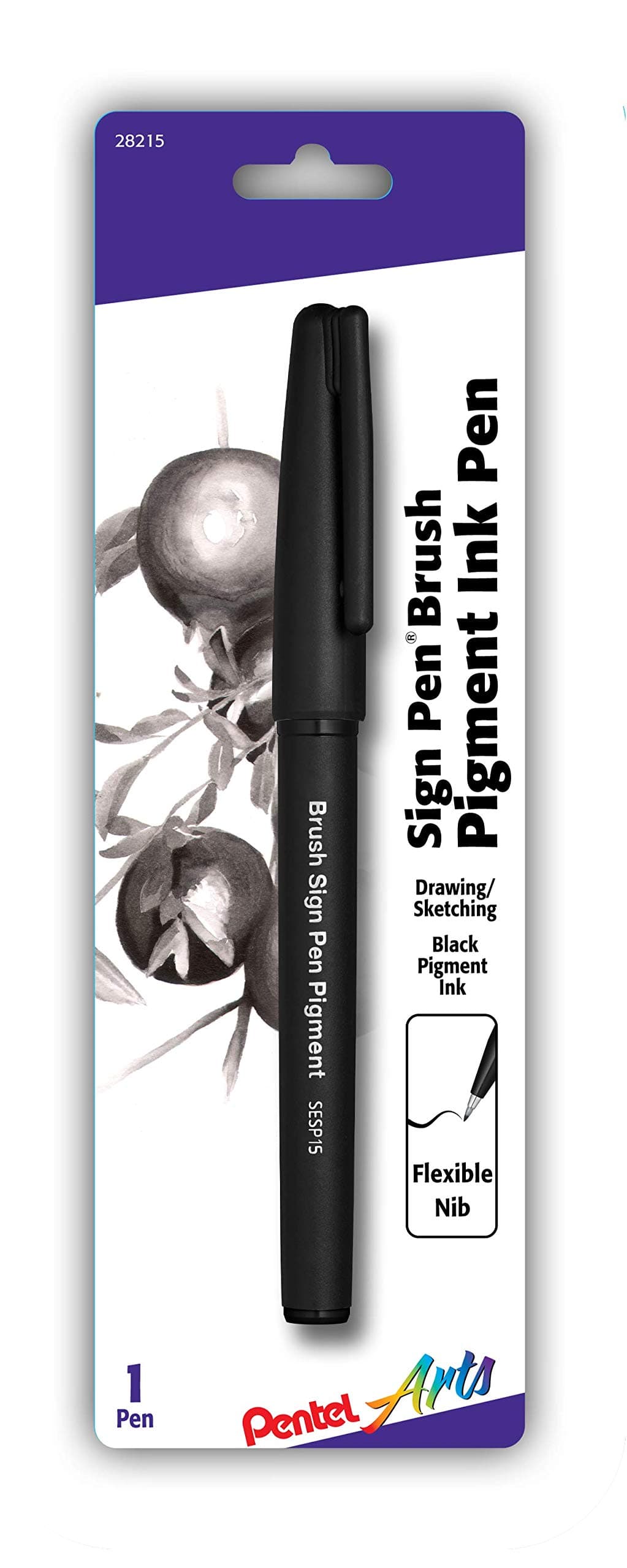 Arts Sign Pen Brush, Black Pigment Ink, 1 Pack (SESP15BPA)