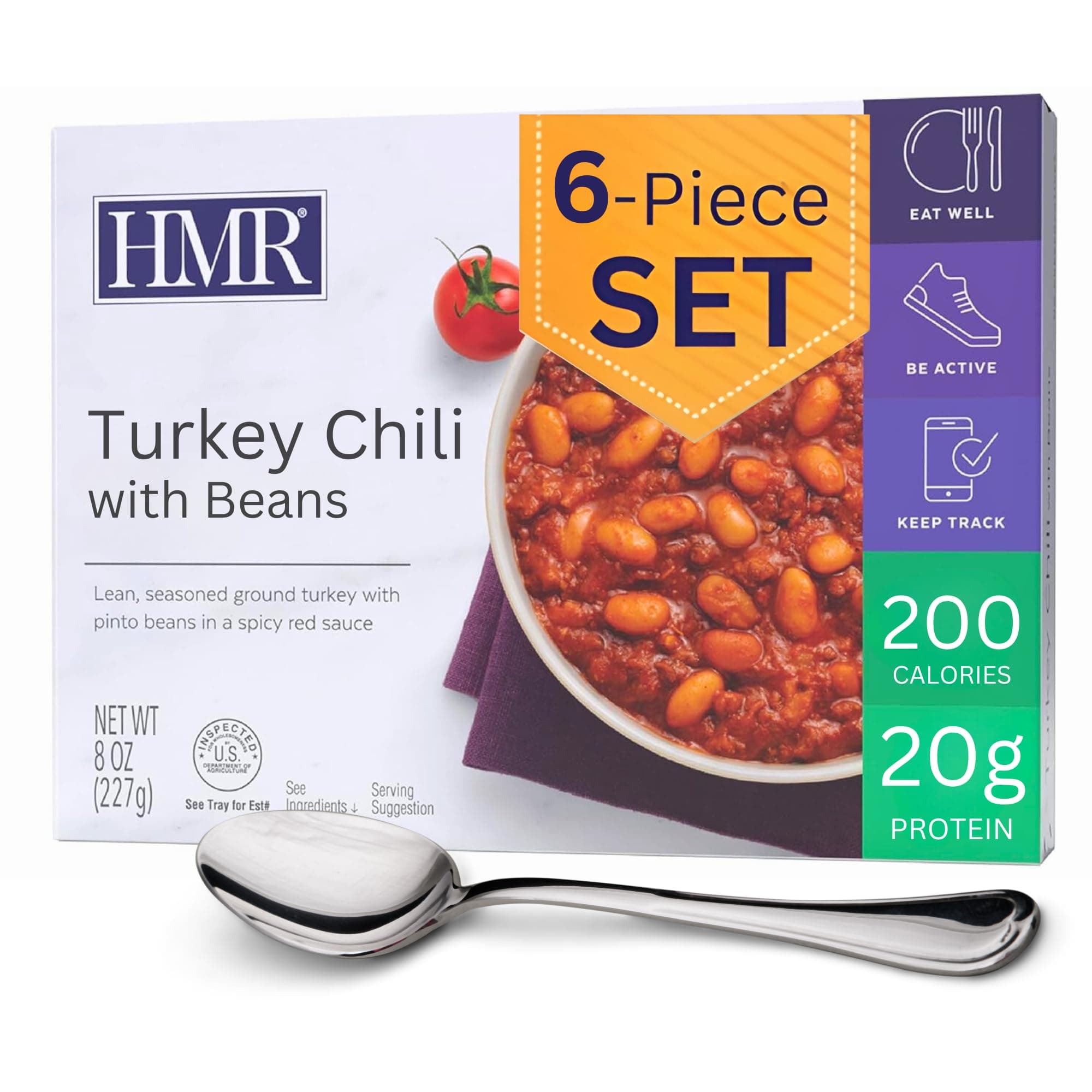 Turkey Chili with Beans Entrée | Pre-packaged Lunch or Dinner to Support Weight Loss | Ready to Eat | 20g of Protein | Low Calorie Food | 8oz Serving per Meal | Pack of 6