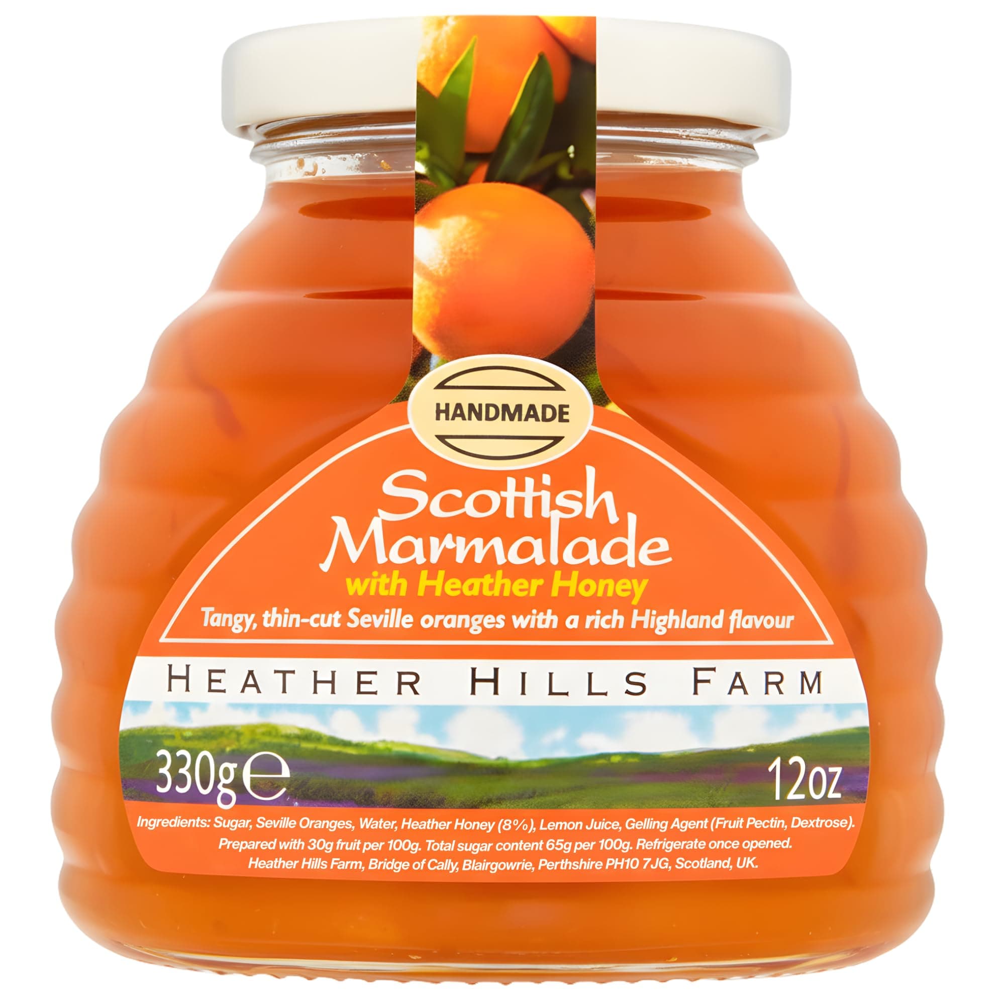 Heather Hills Farm Scottish Marmalade with Heather Honey 330g (11.6oz) - Handmade Fine-Cut Orange Marmalade Jam, Sweet & Tangy Scottish Food Gift Made in Scotland, Traditional Spread & Preserves