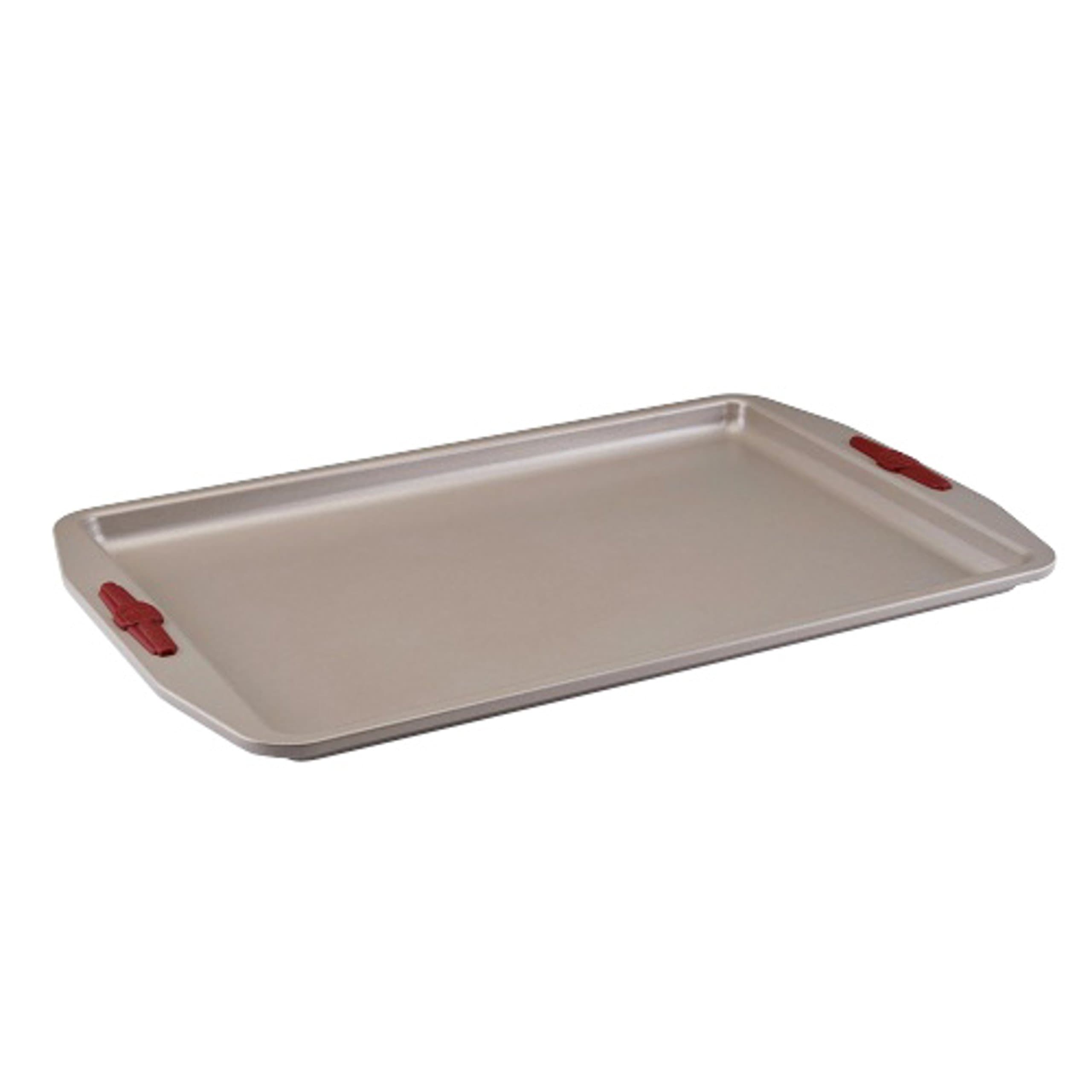 Paula Deen Signature Nonstick Bakeware 11-Inch x 17-Inch Cookie Pan, Champagne with Red Silicone Grips