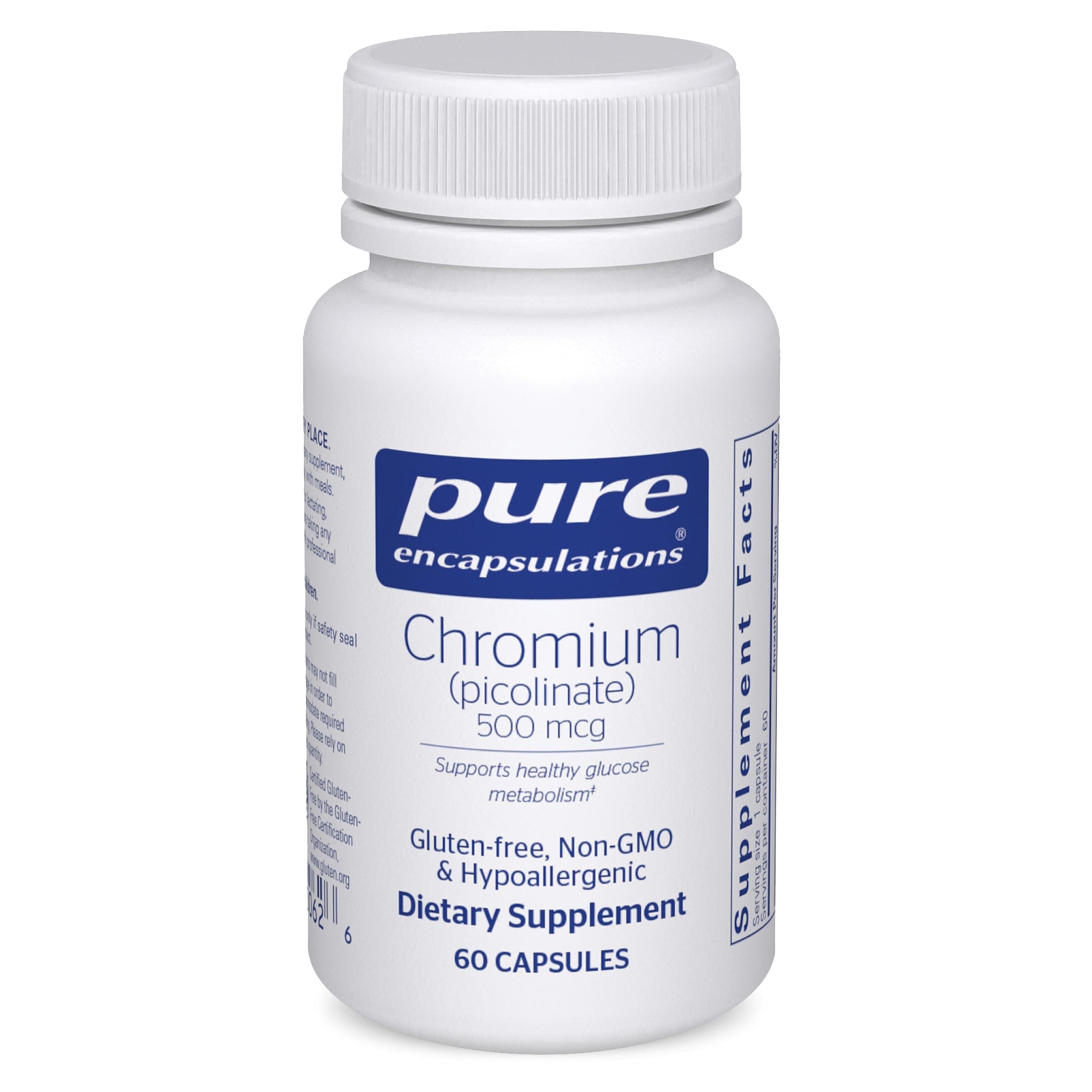 Pure Encapsulations Chromium (Picolinate) 500 mcg - for Lipid & Carbohydrate Metabolism* - Mineral Supplement - Superior Absorption Chromium Supplement - Vegan & Gluten Free - 60 Capsules