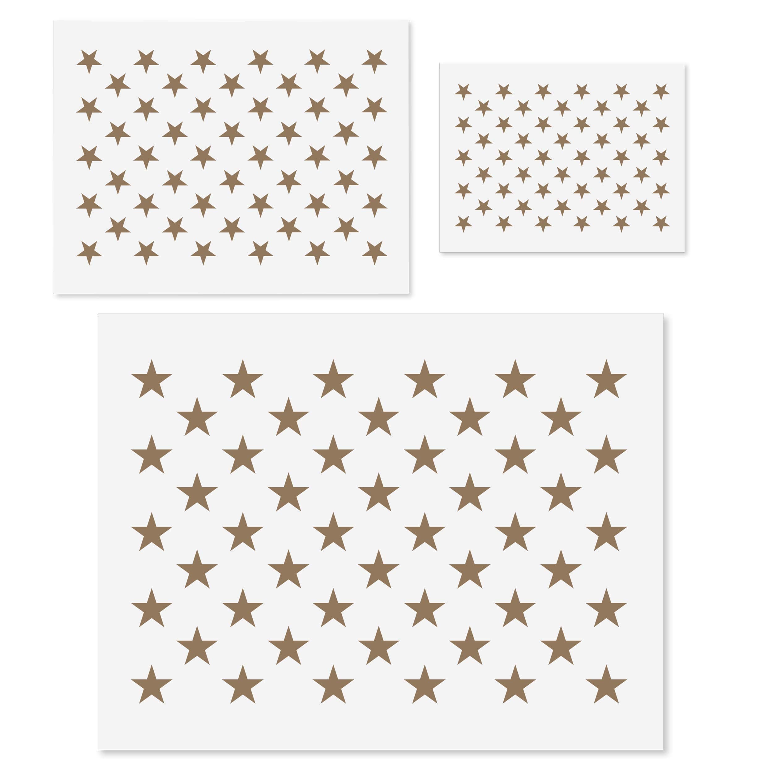 3 Piece 50 Star Stencil for Flag- Mylar Template for American Flag | S, M, L – 10.5 x 14.82, 7 x 10, 5 x 7 | US Star Pattern Stencils for Painting Wood & Wall Art | Reusable USA Stencils