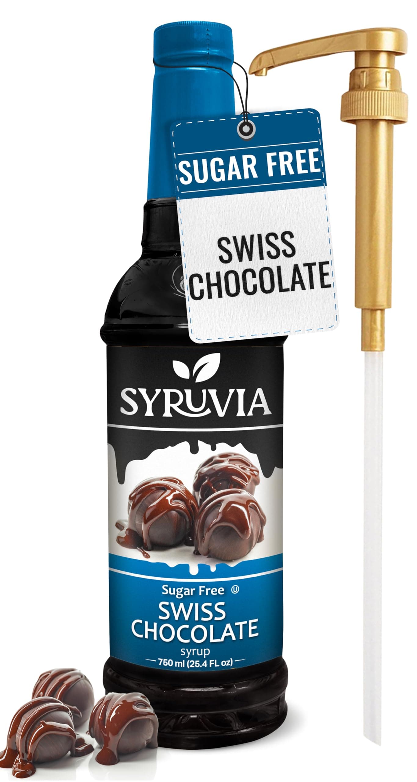 Sugar Free Coffee Syrup, Swiss Chocolate Flavored Syrup for Drinks, Lattes, and Desserts – 25.4 fl oz, With Pump