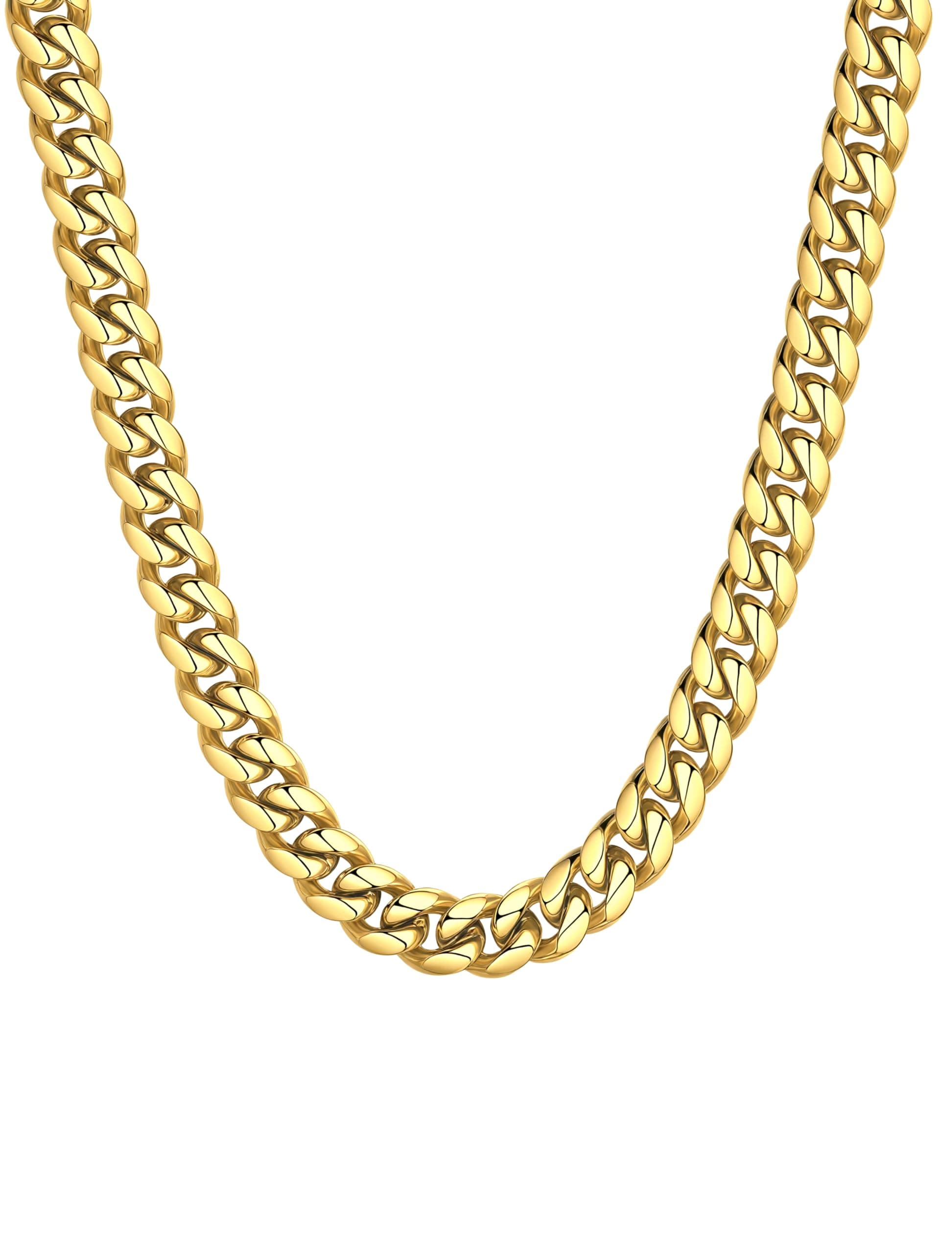 ChainsHouse Miami Cuban Link Chain Necklace for Men, 4.8mm/6mm/10mm/14mm Width, 14K Gold Plated/Stainless Steel/Black Mens Chunky Hip Hop Necklace Curb Chains, 14"-30" Length, Come Gift Box
