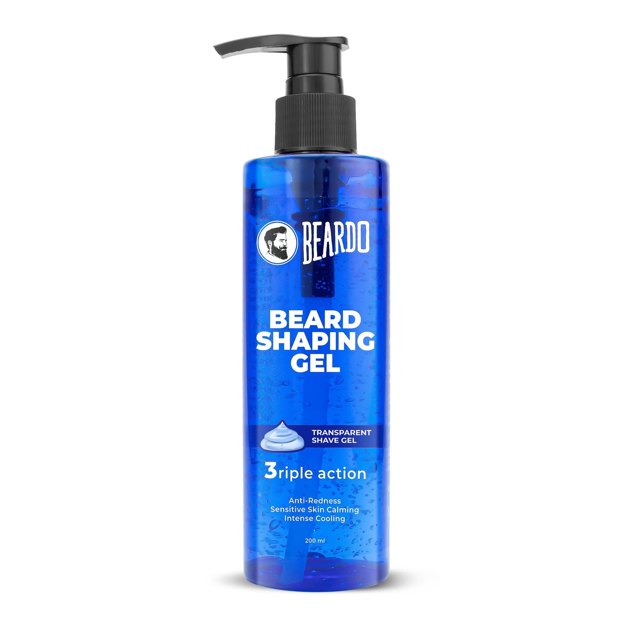 Beardo Beard Shaping Gel, 200ml | 3riple Action Transparent Shaving Gel for Men | Shaving gel with Anti-Redness, Calming, Intense Cooling | Suitable for Sensitive Skin