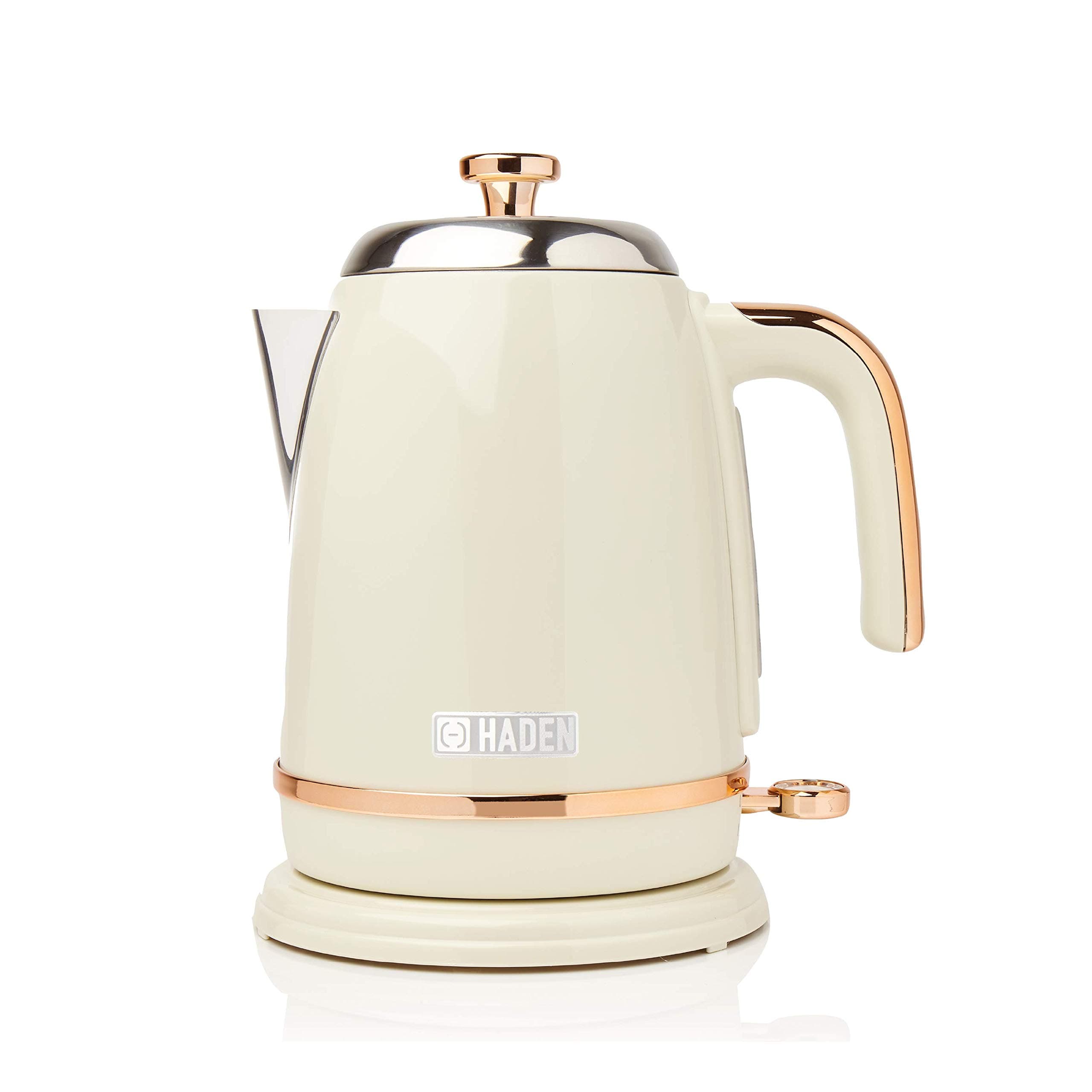 Haden Salcombe Cream Kettle - 1.7L, Rapid Boil, Auto Shut-off, Cordless Base - Lightweight Stainless Steel Electric Kettle, BPA Free - Easy To Use - Easy Pour Spout