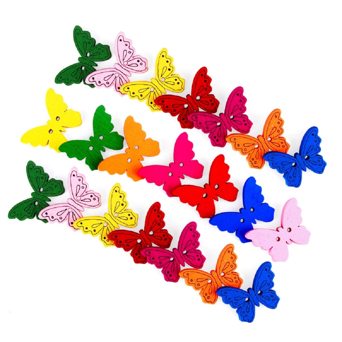 100Pcs Wooden Butterfly Buttons, craftsman168 Solid Color Butterfly snap Buttons
