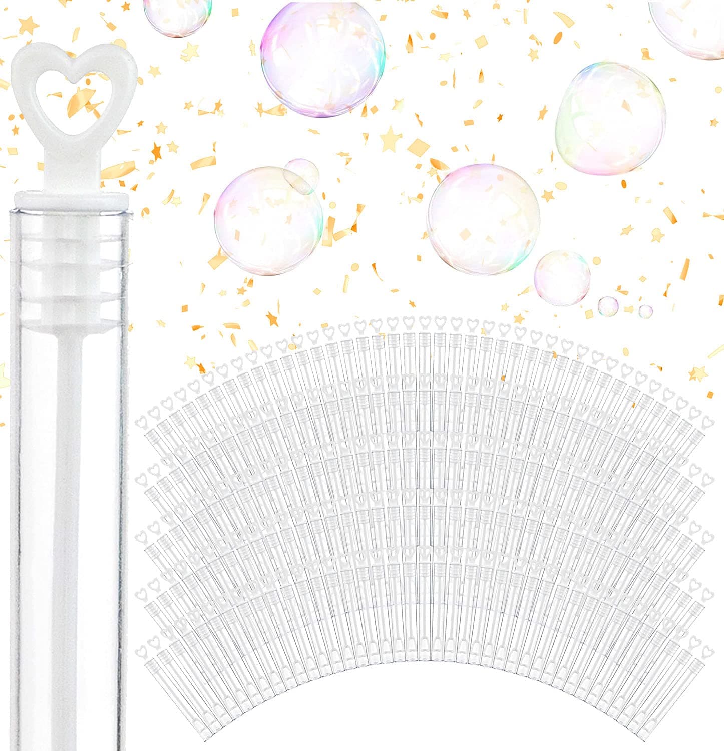 Stock Your Home Bubble Wands (100 Count) for Wedding Send Off, Plastic White Bubble Wands in Clear Canisters for Wedding Party Favors