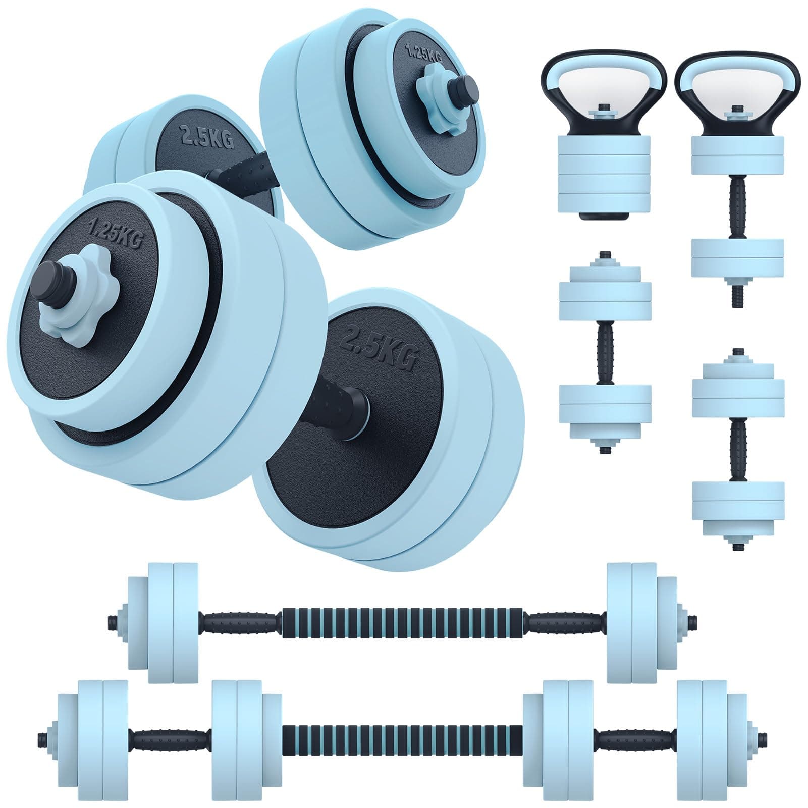 PASYOU Adjustable Dumbbells Sets 22KG/48.5LB, 4 in 1 Free Weight Set with Connector, Workout Weights Dumbbells Set Used as Barbell Kettlebell Push up Stand Ab Roller for Workout Gym Home Fitness