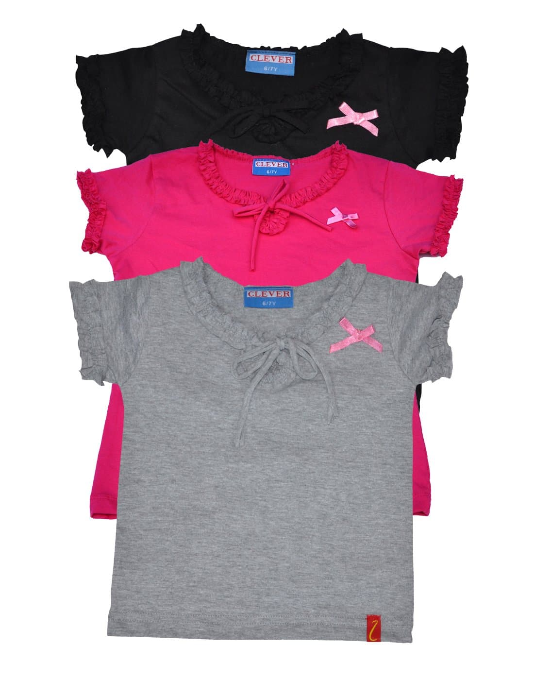 Clever Girls Cotton Regular Fit Top (Zcgt-004_Blk-Pink-Gry_12-13 Years_Multicolored_12-13 Years)