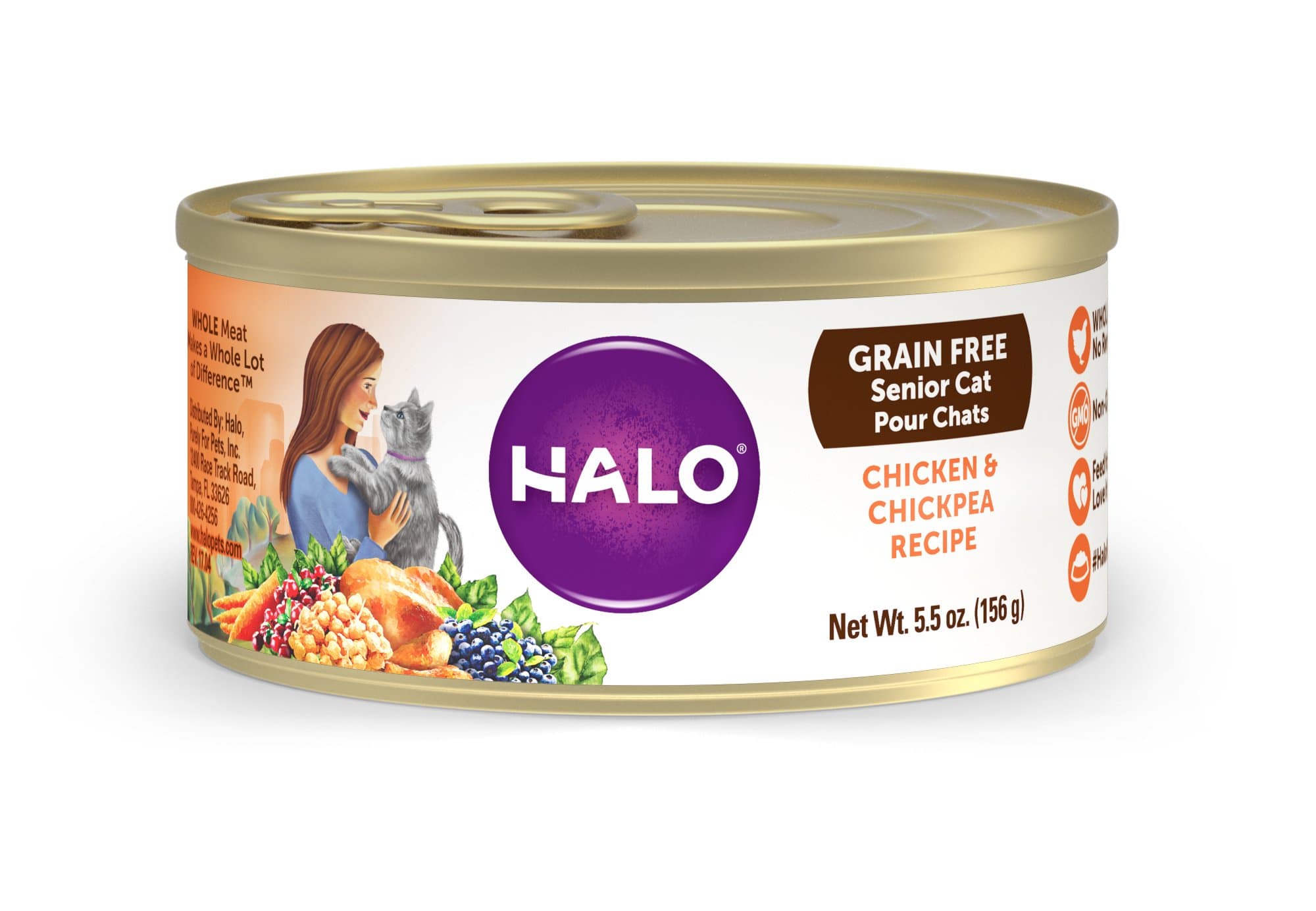 Halo Grain Free Senior Wet Cat Food, Chicken & Chickpea Recipe, 5.5-Ounce Can (Pack Of 12)