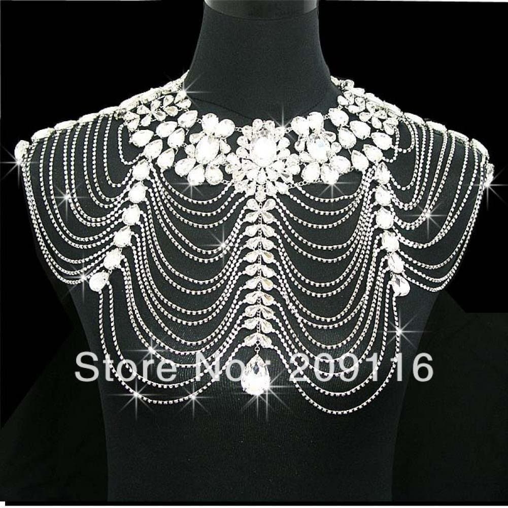 Sea Beach New Silver Plated Water Drop Crystal Bridal Shoulder Chain Necklaces Steampunk Jewelry Shawl Crystal Necklaces