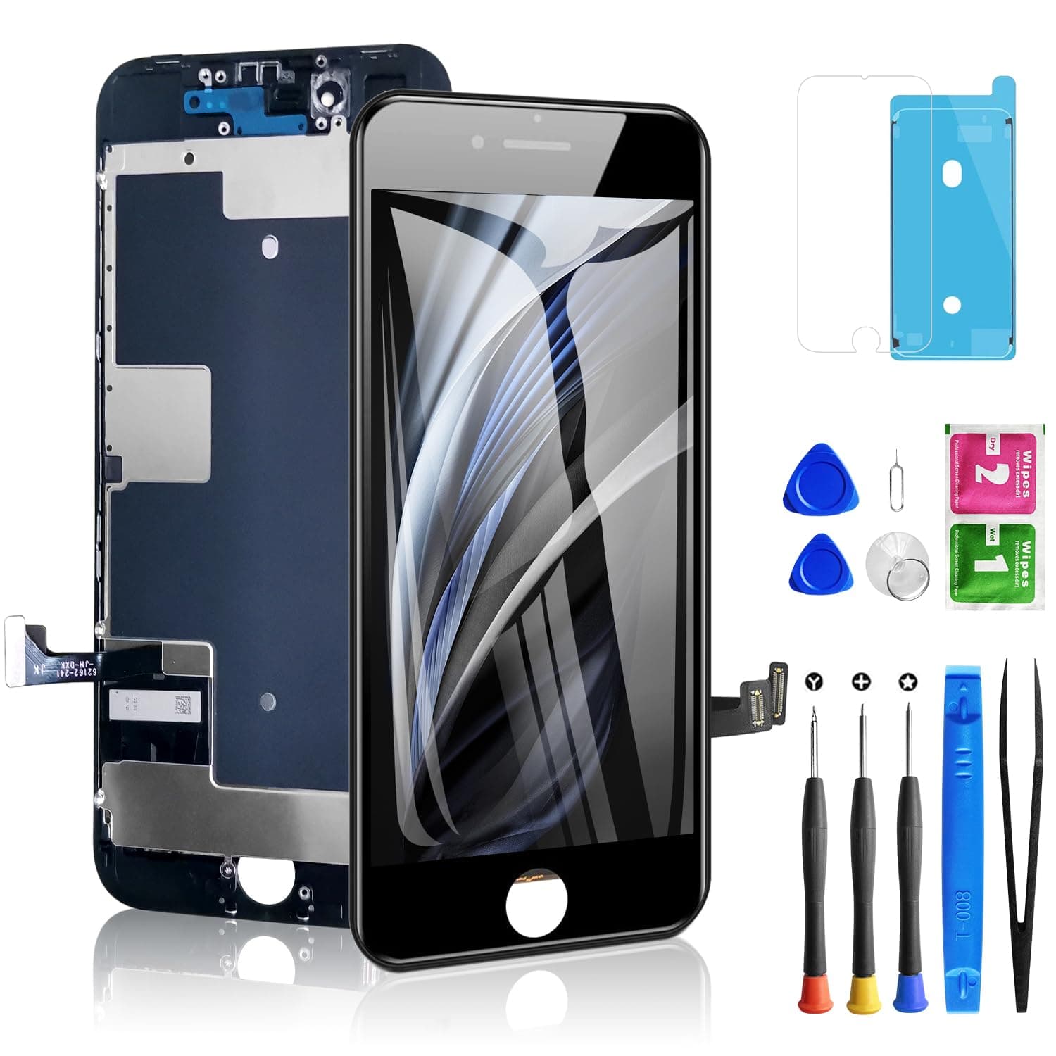 for iPhone 8/ SE 2020 2nd Generation Screen Replacement Black, LCD Touch Screen Digitizer with Repair Tools for A2275, A2298, A2296 with Waterproof Seal+Repair Tools+Screen Protector