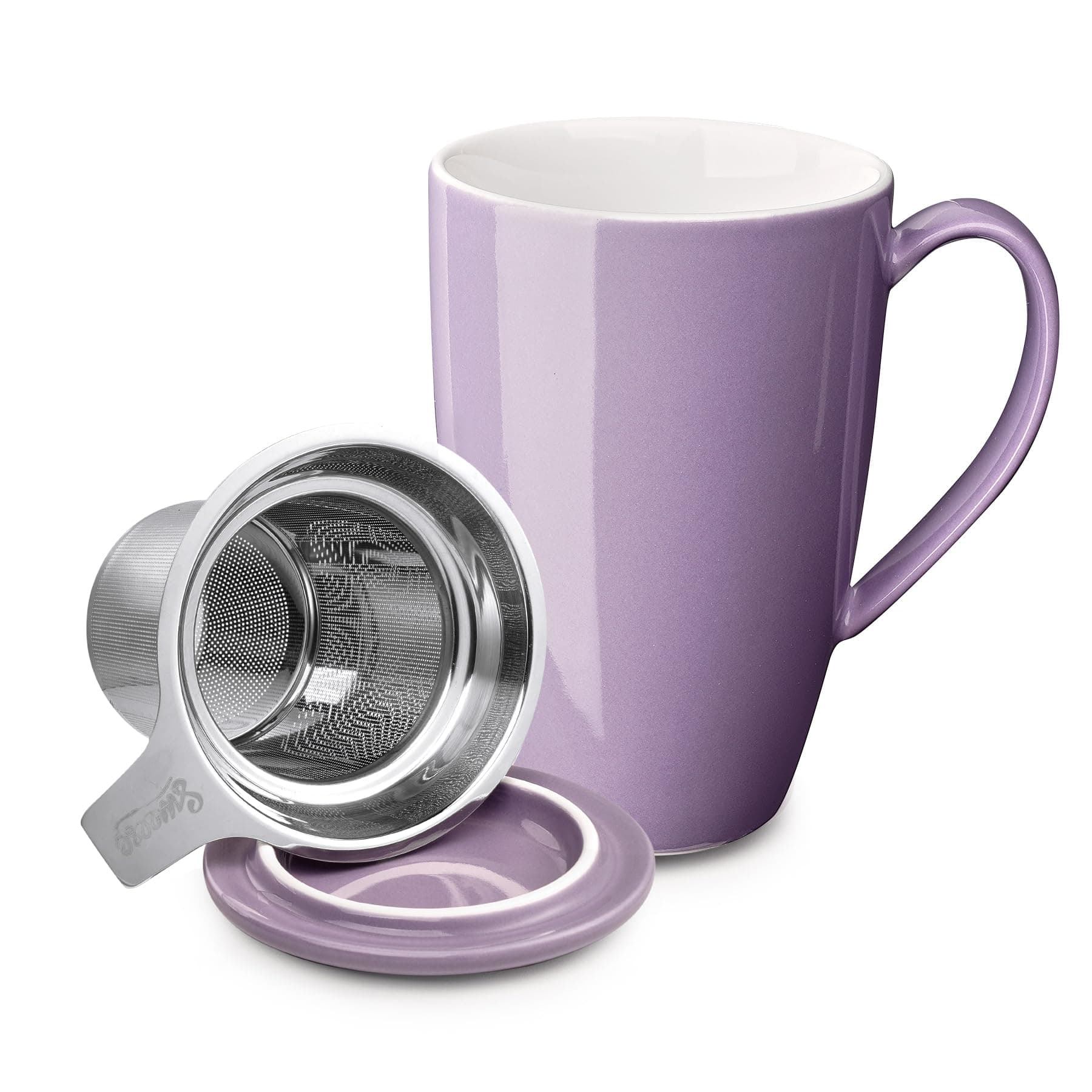 15 OZ Porcelain Tea Mug with Infuser and Lid, Loose Leaf Tea Cup, Gifts for Tea Lover, Purple