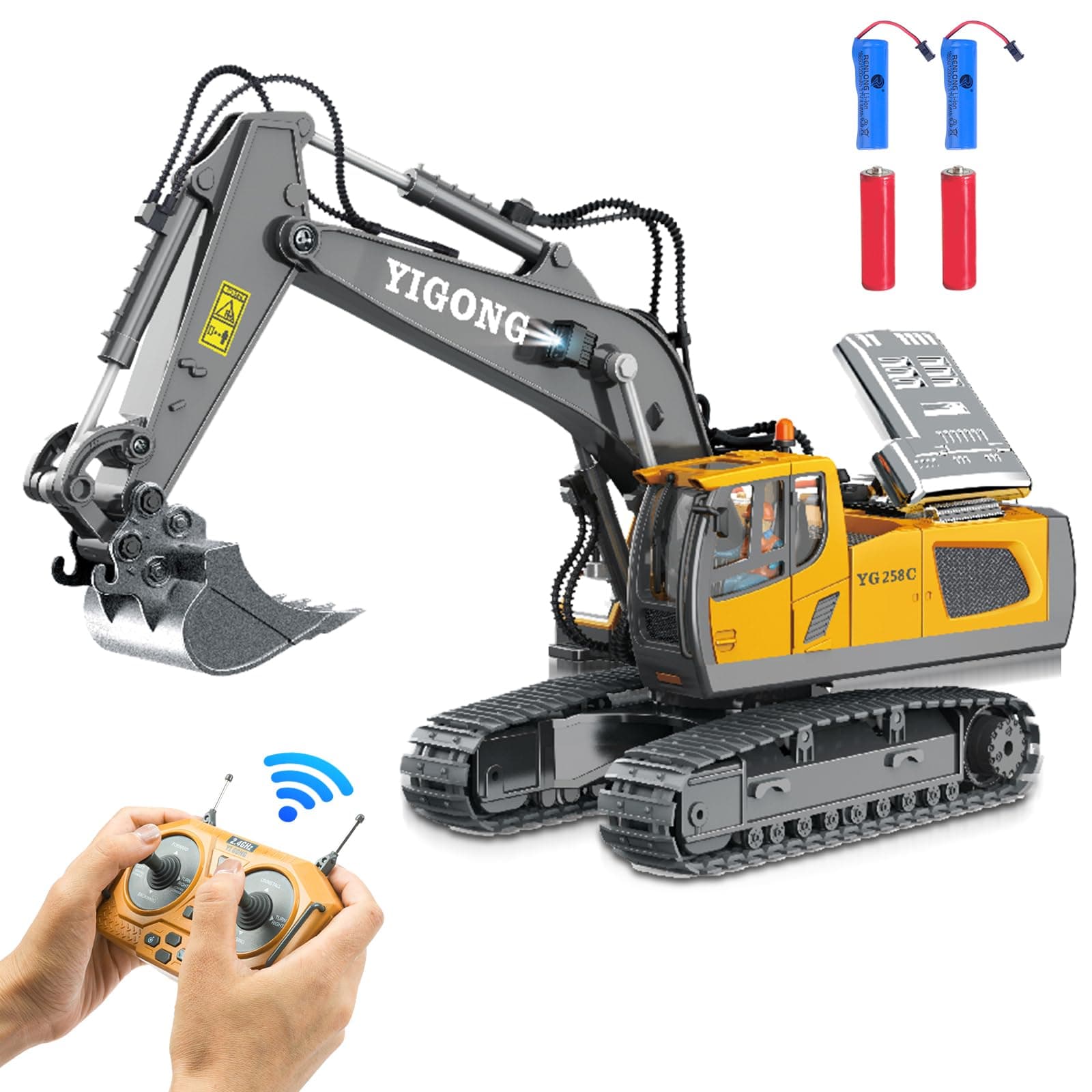 Remote Control Excavator Construction Toys for Boys Age 6-12, RC Excavator with Metal Shovel, 21200mAh Rechargeable Batteries, Perfect for Christmas or Birthday Gifts