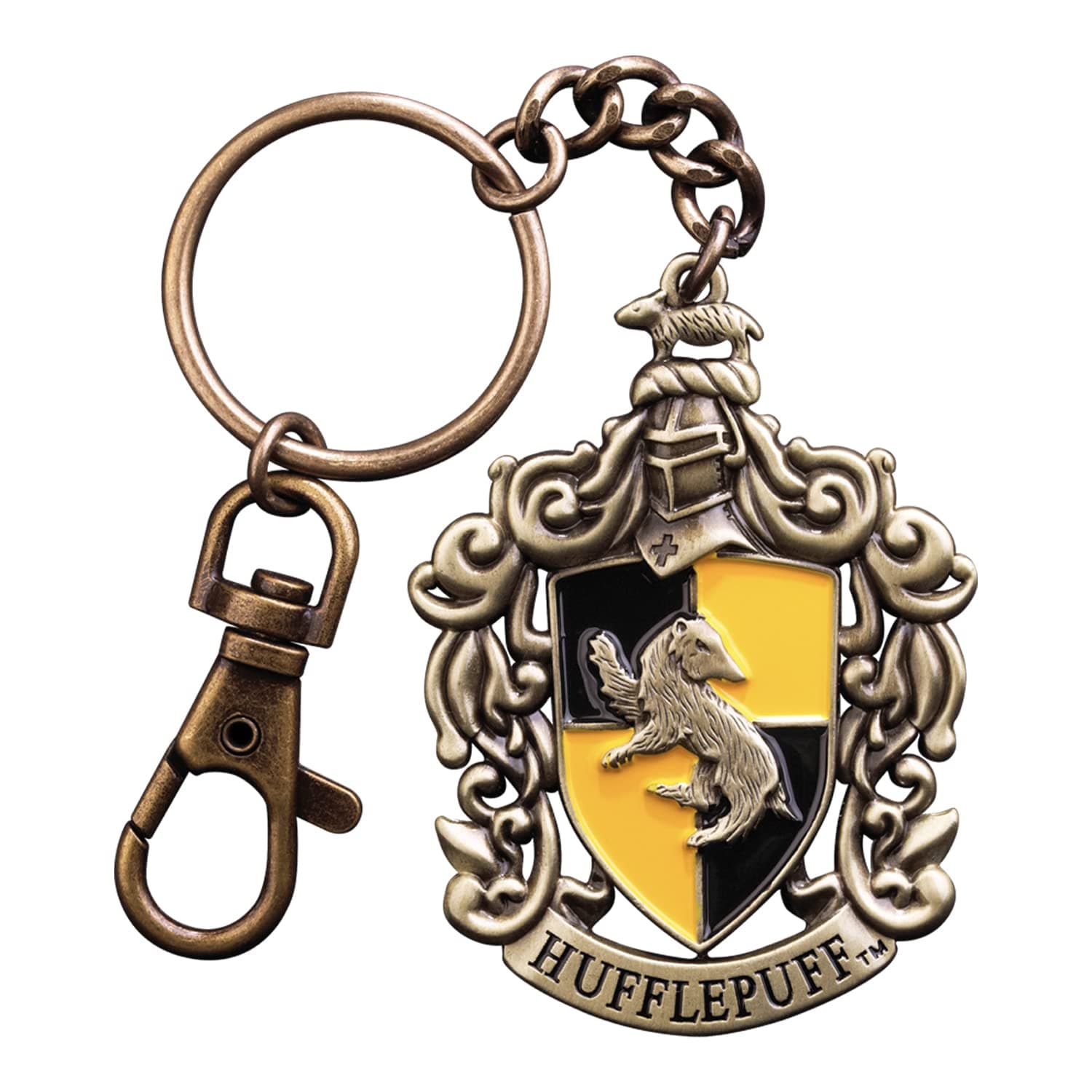 The Noble Collection Harry Potter Hufflepuff Crest Keychain - 2in (4.5cm) Hand-enamelled Hufflepuff House Keychain - Harry Potter Film Set Movie Props Gifts Merchandise