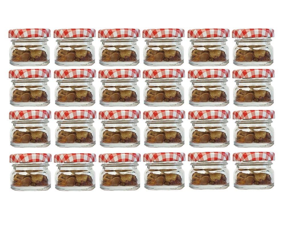 hocz Set of 30 Mini Jars | Capacity 30 ml | Lid Colour Red Checked | To 43 Round Jars Jars Fruit Jars Preserving Jars Honey Jars Tasting Jars Beekeepers