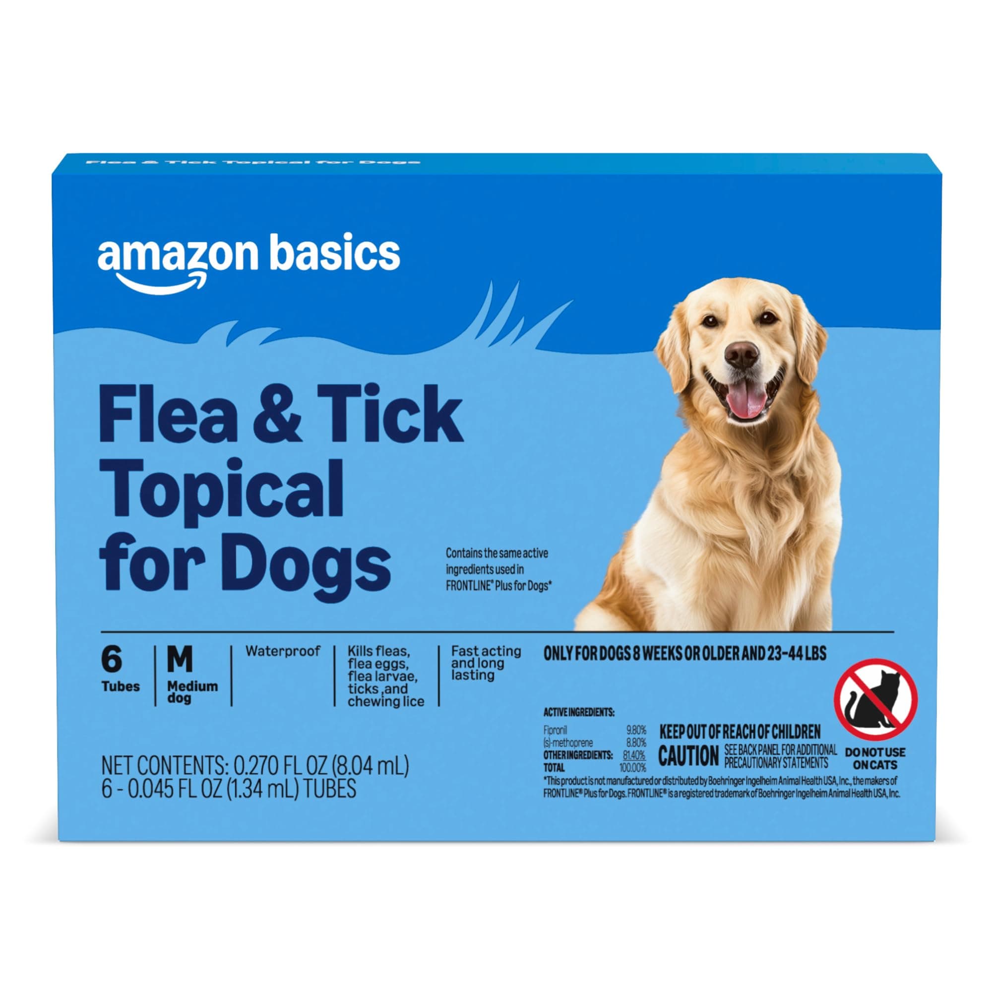 Preventative Flea and Tick Topical Treatment for Dogs, Medium Dog (23-44 lbs), Fast Acting and Long Lasting, 6 Counts, Packaging May Vary