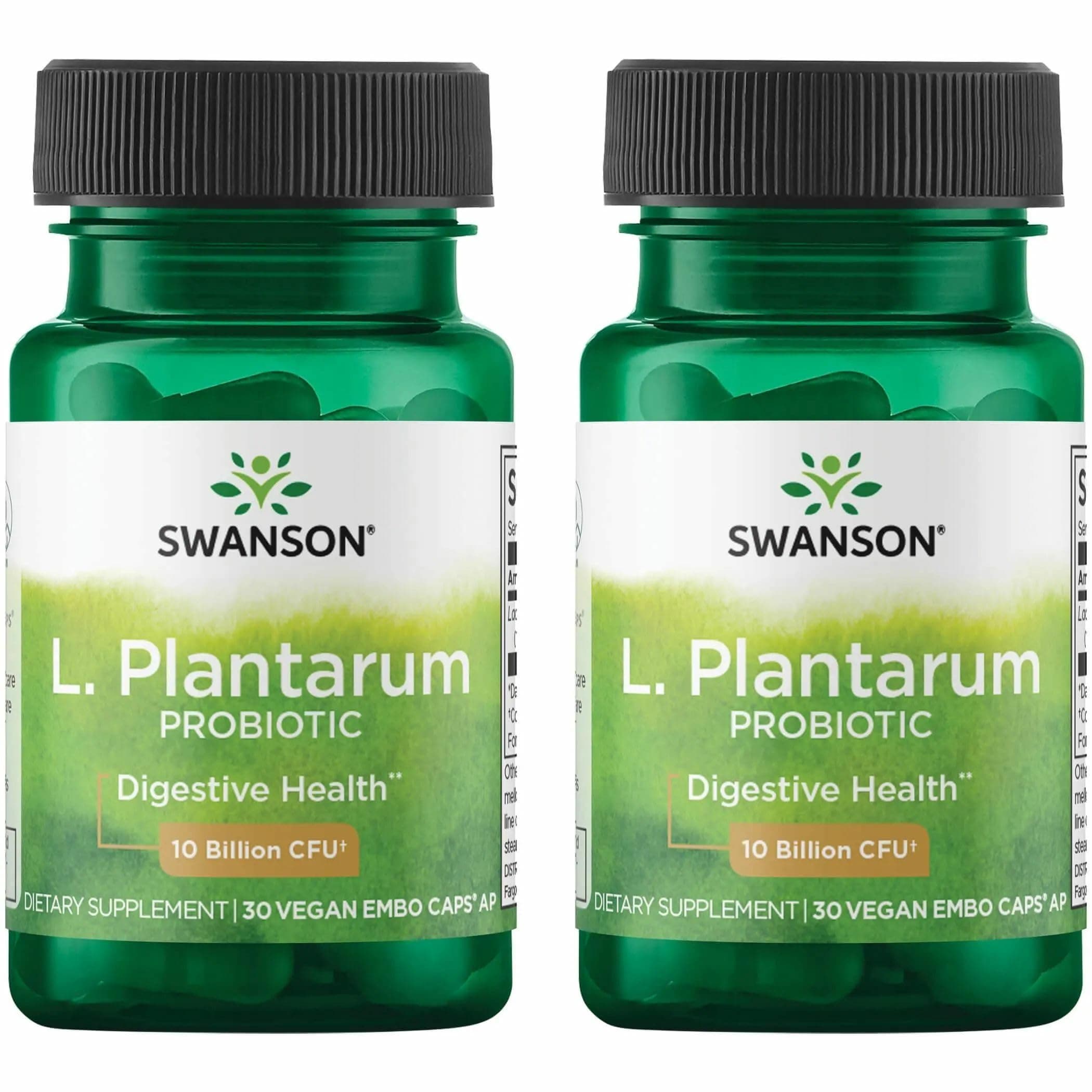 Swanson L. Plantarum - 10 Billion CFUs - Probiotic Supplement for Occasional Gas & Bloating - Supports Lower GI Tract Health* - No Refrigeration Needed - Non-GMO - 30 Vegan Capsules (2 Pack)
