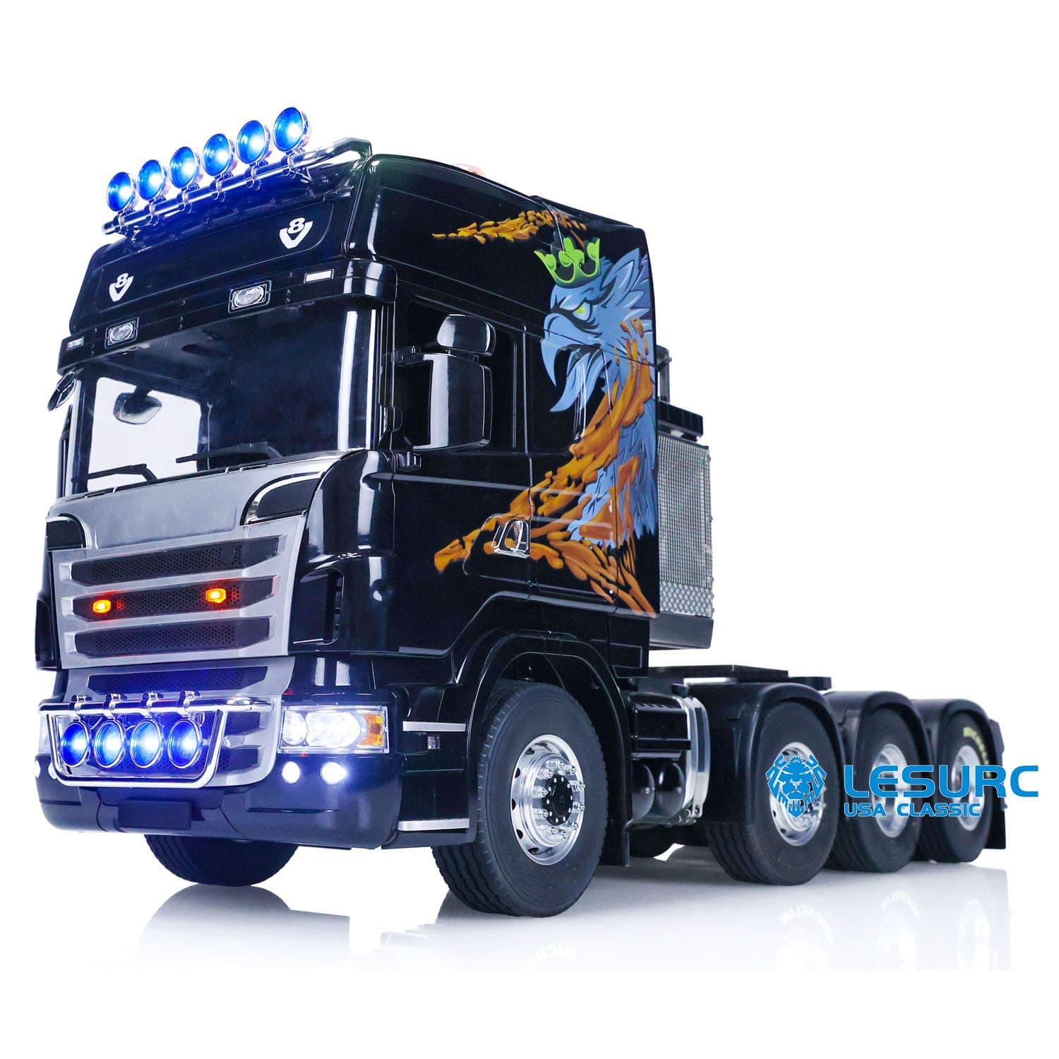 LESU 1:14 8X8 RC Tractor Truck Heavy-Haul for Tamiyay Remote Control Trucks Assembled DIY Equipment Rack Light Sound Painted Black Hobby Grade Model