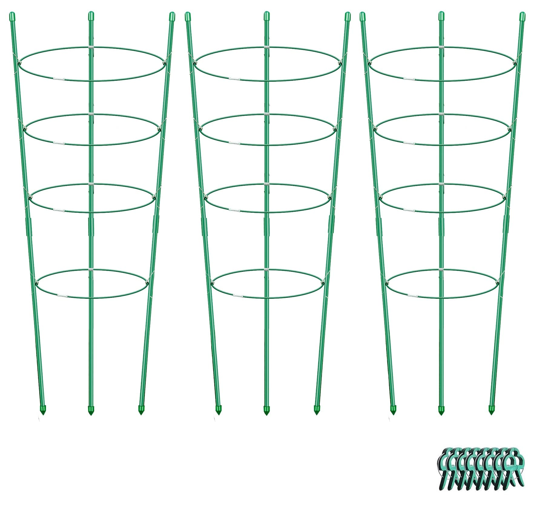 Plant Support Cages for Climbing Plant Upgrade Flower Tomato cage with Stand Stakes and Stable Support Rings, 3 Pack with 12 Clips (36")