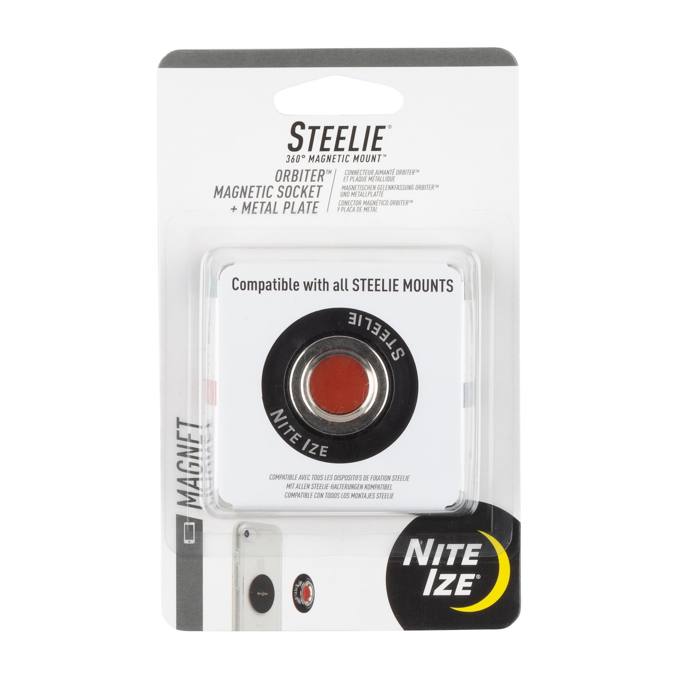 Steelie Orbiter Magnetic Socket and Metal Plate - Car Mobile Phone Holder - Phone Metal Plate - Magnetic Phone Holder - Black
