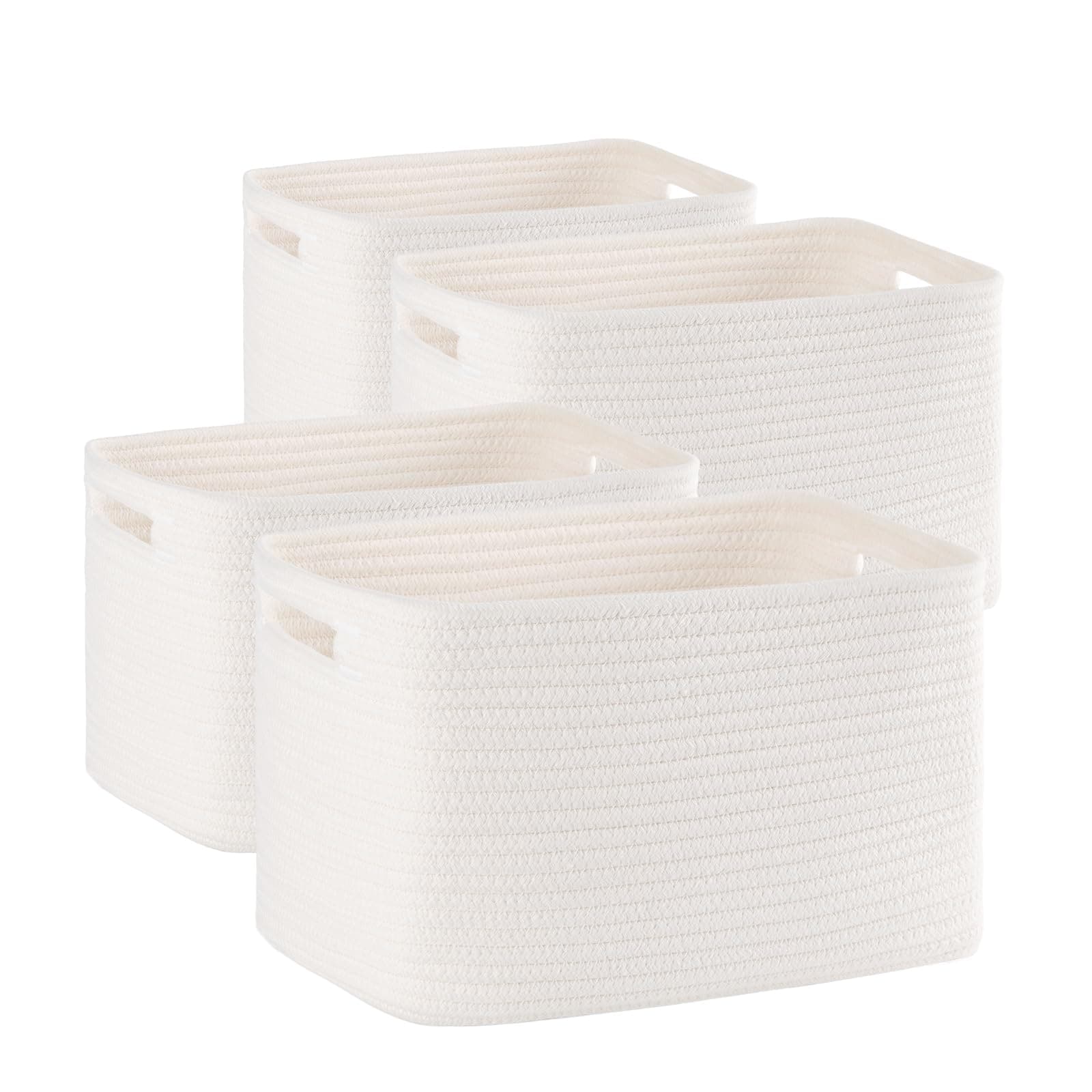 4 Pack Shelf Baskets for Organizing Home - Perfect for Toys, Books, and Clothes, Versatile Woven Storage Baskets with Handles, Durable Cube Storage Bins, 13''L x9''W x7.8''H, White