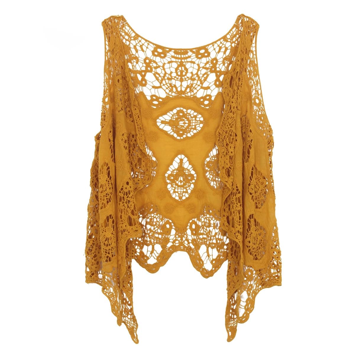 JASTIEWomen Open Stitch Cardigan Boho Sleeveless Hippie Summer Hollow Out Solid Crochet Vest