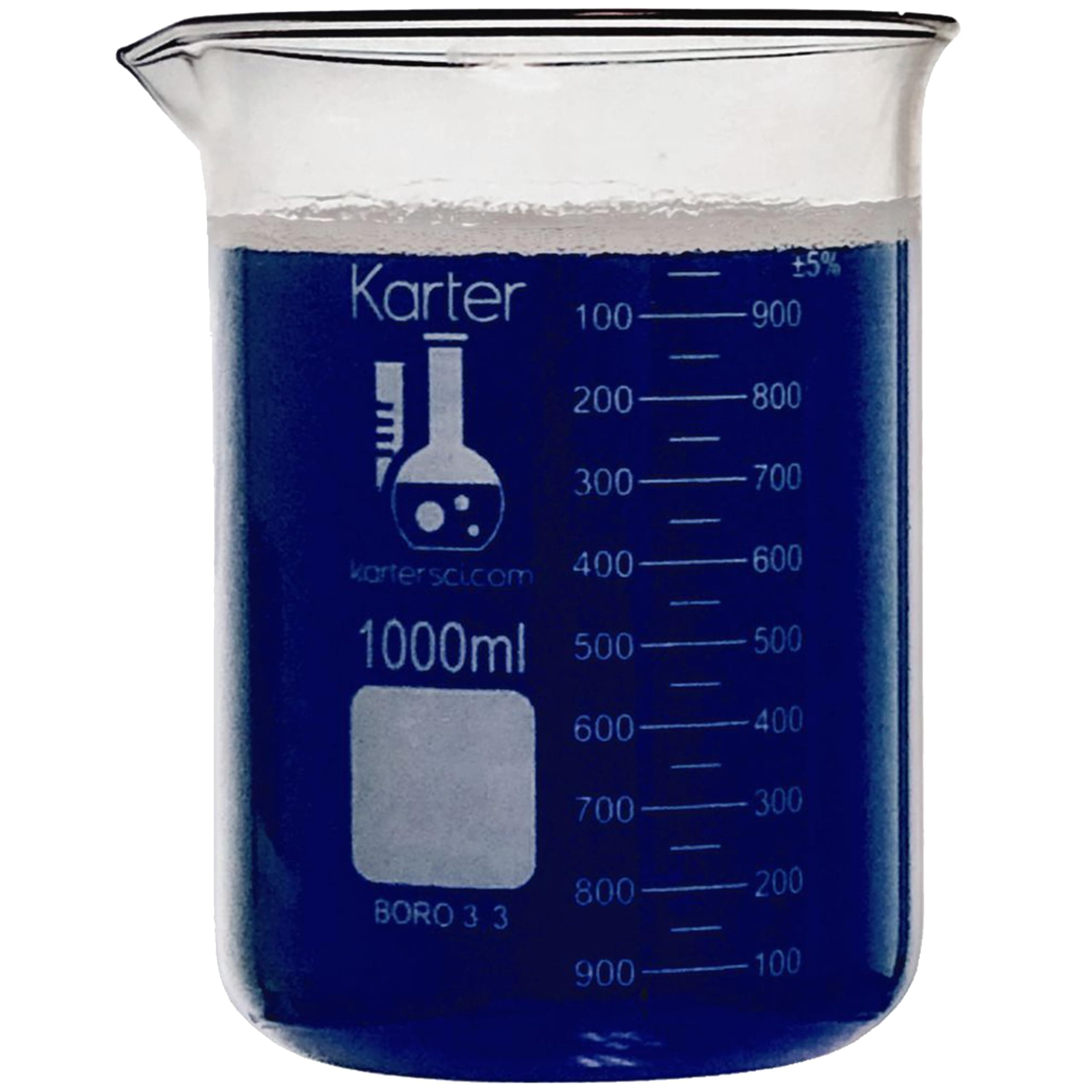 Karter Scientific 1000ml Beaker, Low Form Griffin, Boro. 3.3 Glass, Double Scale, Graduated, 213D27 (Single)