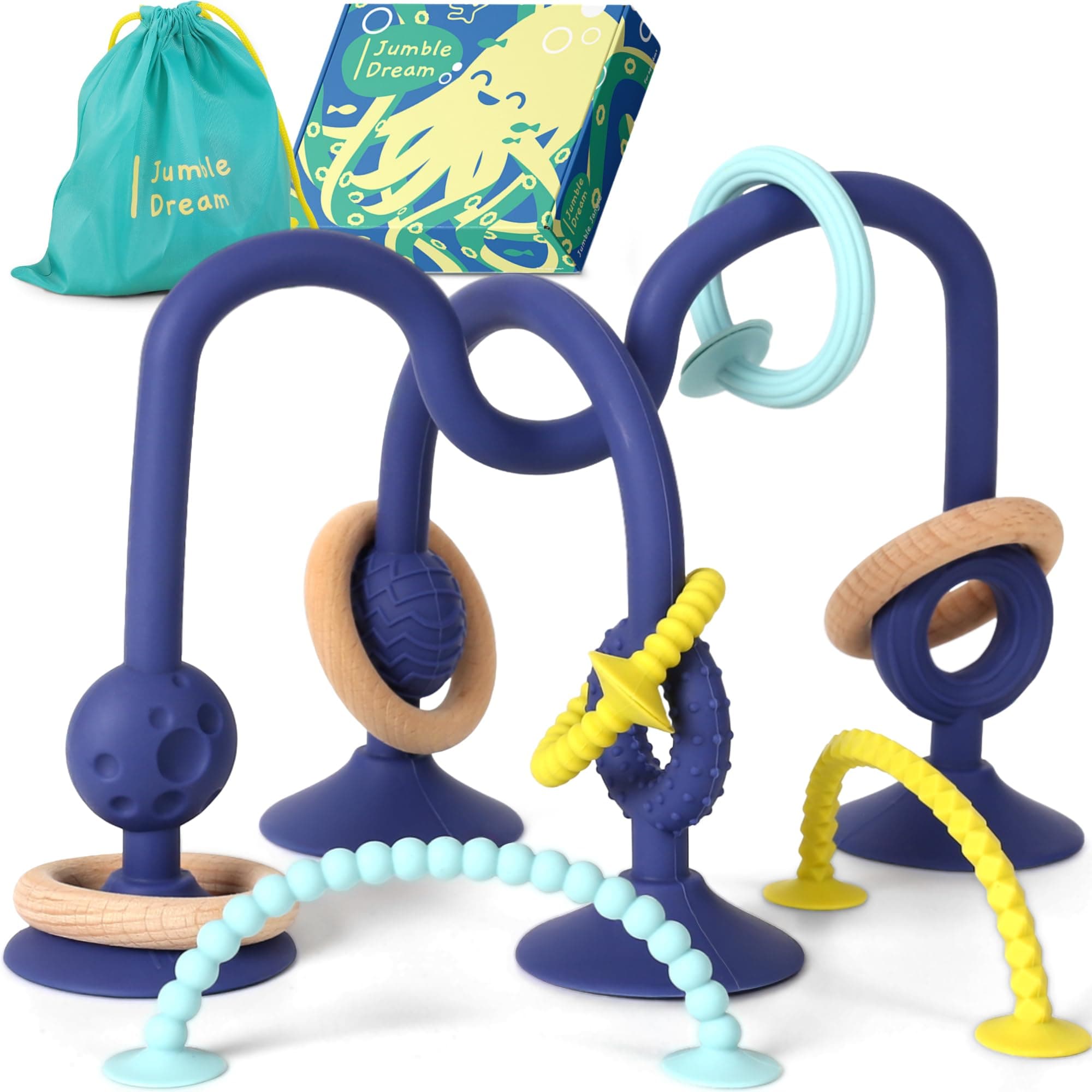 Jumble Jangle Baby Teething Toys – BPA-Free, Multi Purpose High Chair Toys for Babies: Suction Teething Relief with Sensory Toy Textures for Infants and Toddlers 0–24+ Months (Dark)