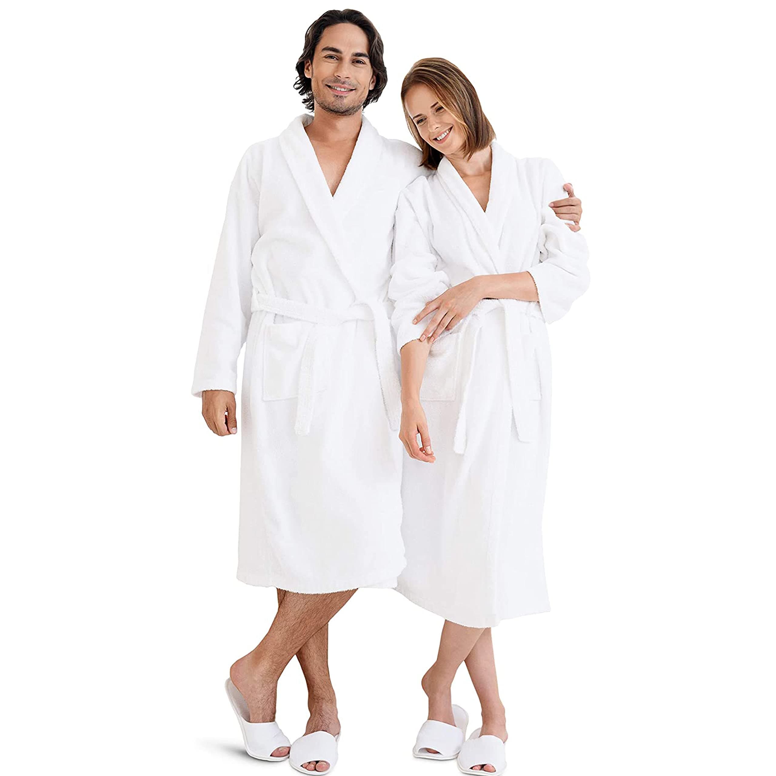 UNISEX SHAWL COLLAR BATHROBE 100% COTTON TERRY TOWELING DRESSING GOWN HIGHLY ABSORBENT ONE SIZE/FREE SIZE