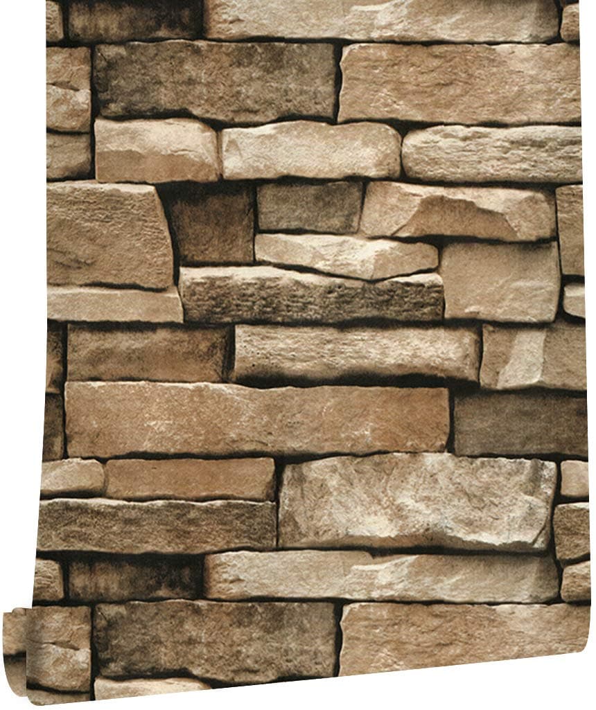DWIND D1016 Peel and Stick Stone Wallpaper 1.48 x16.4ft Vinyl Vintage Removable Self Adhesive Brick Wallpaper for Livingroom Bedroom Kitchen Wall Decor