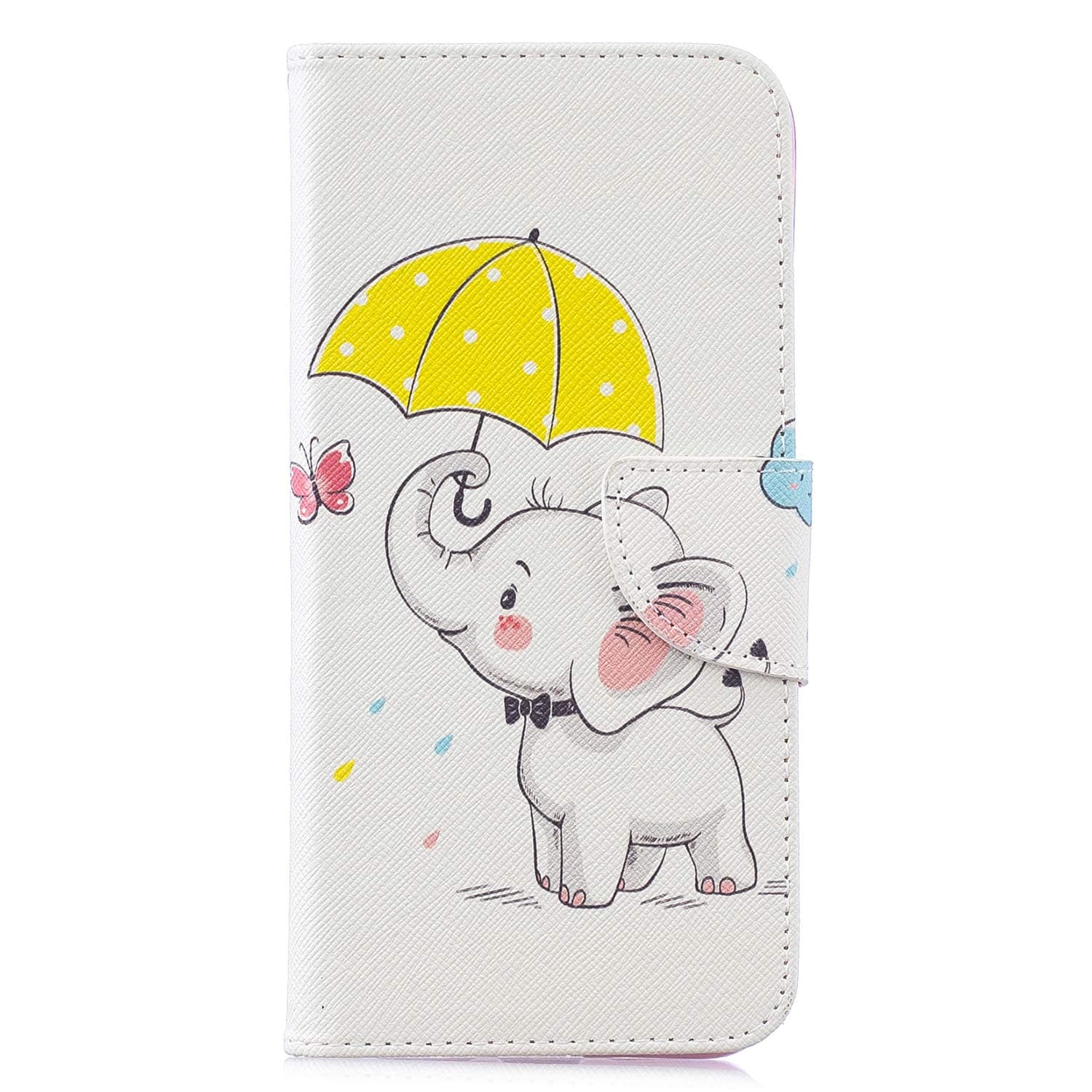 Huawei Y6 2019 Phone Case, Huawei Y6 Pro 2019 Case, PU Leather Wallet Case Flip TPU Shockproof Shell Slim Fit Protective Cover for Huawei Y6/Y6 Pro with Stand Magnetic Closure - Elephant & Umbrella