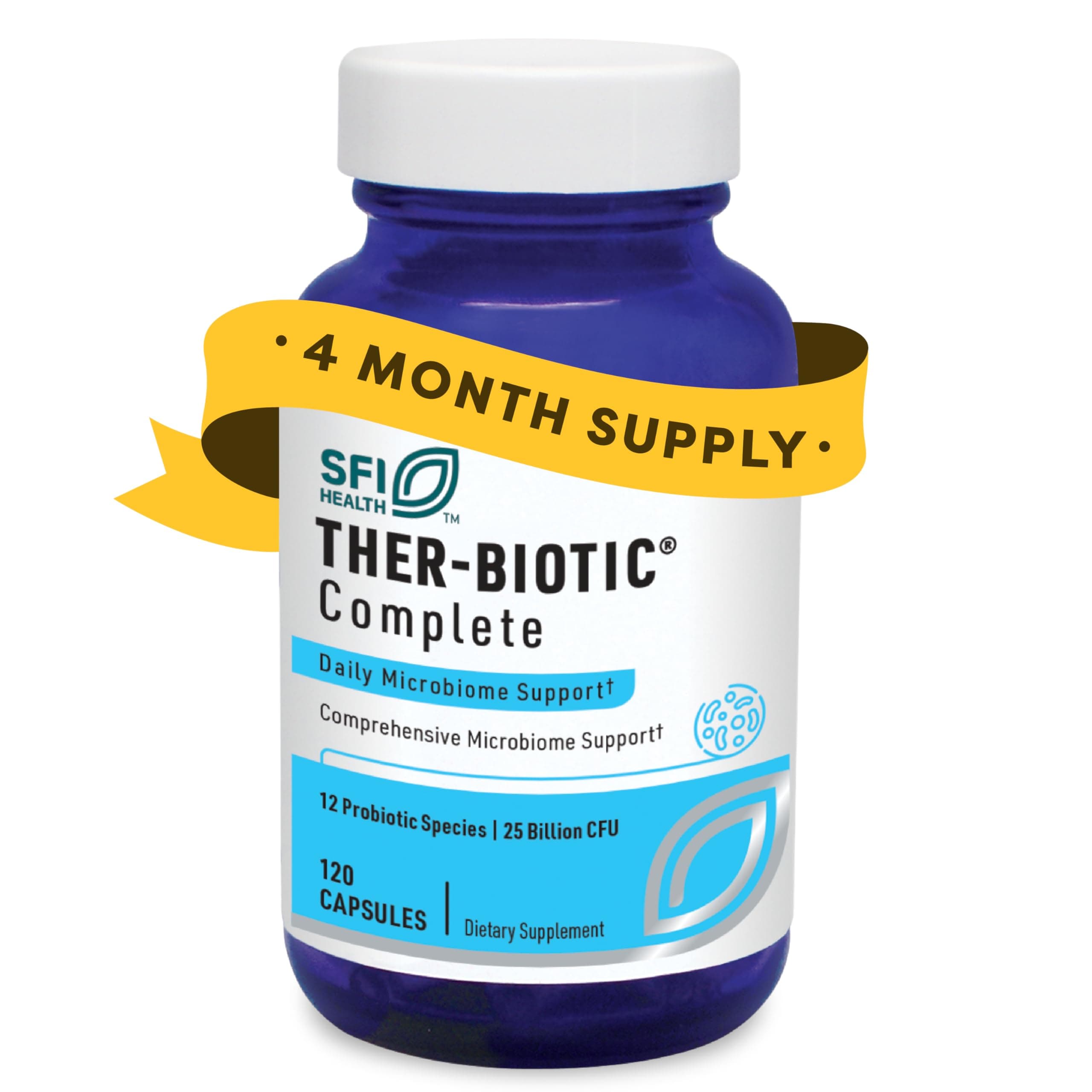 Klaire Labs SFI Health Ther-Biotic Complete - 25 Billion CFU Gut Probiotics for Women and Men - Hypoallergenic, 12 Strain Probiotic Capsules for Digestive Health and Immune Support (120 ct)