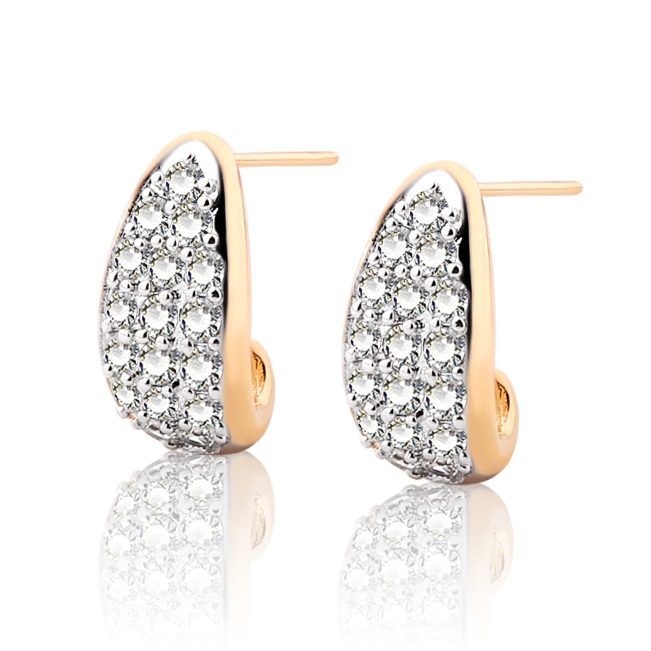 Yves Renaud 15mm Water Drop Shaped Austrian Crystal Pave Drop Earrings - Yellow Gold Plated Studs - Fashion Jewelry for Women, Girls