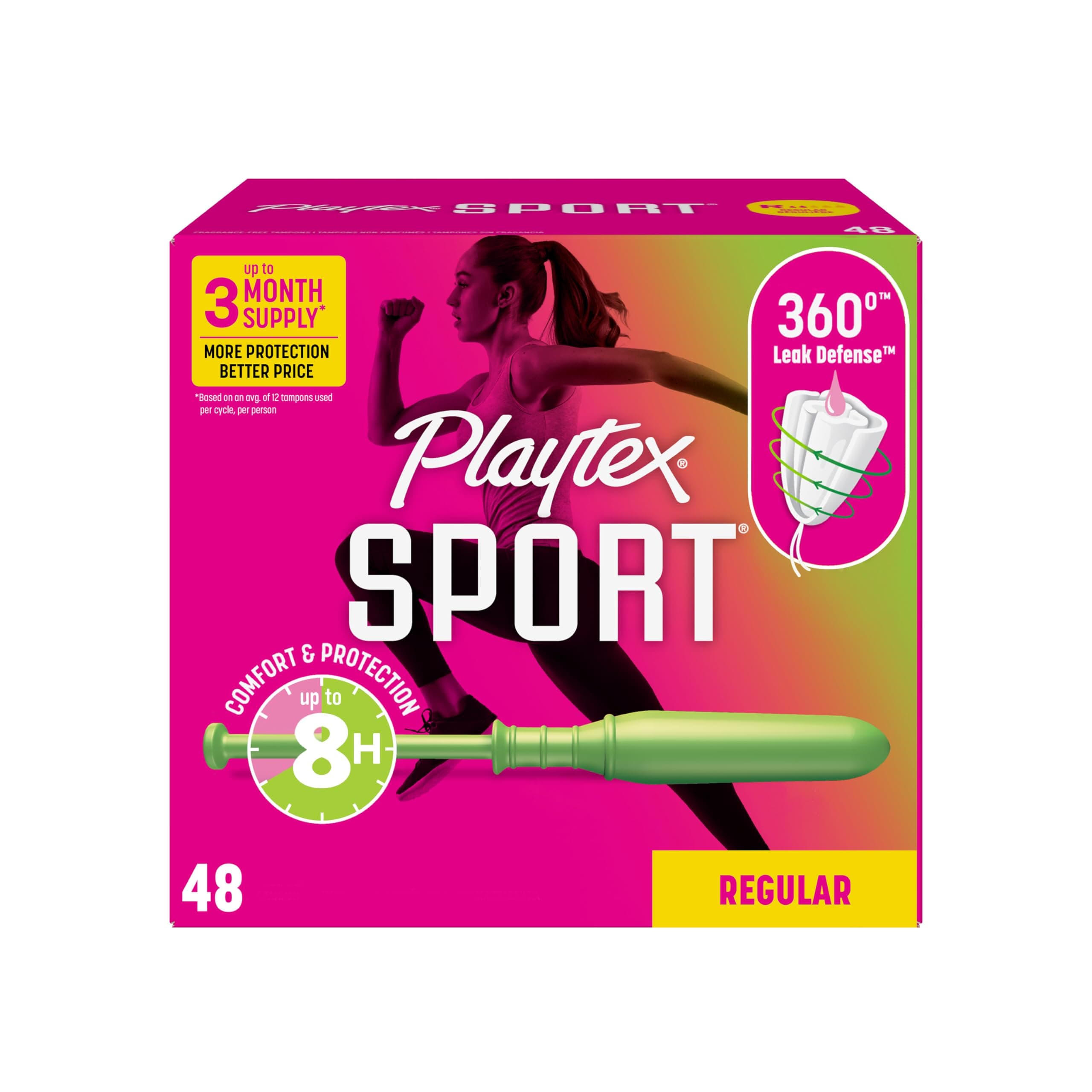 Playtex, Sport Tampons Regular Absorbency, White, Unscented, 48 Count