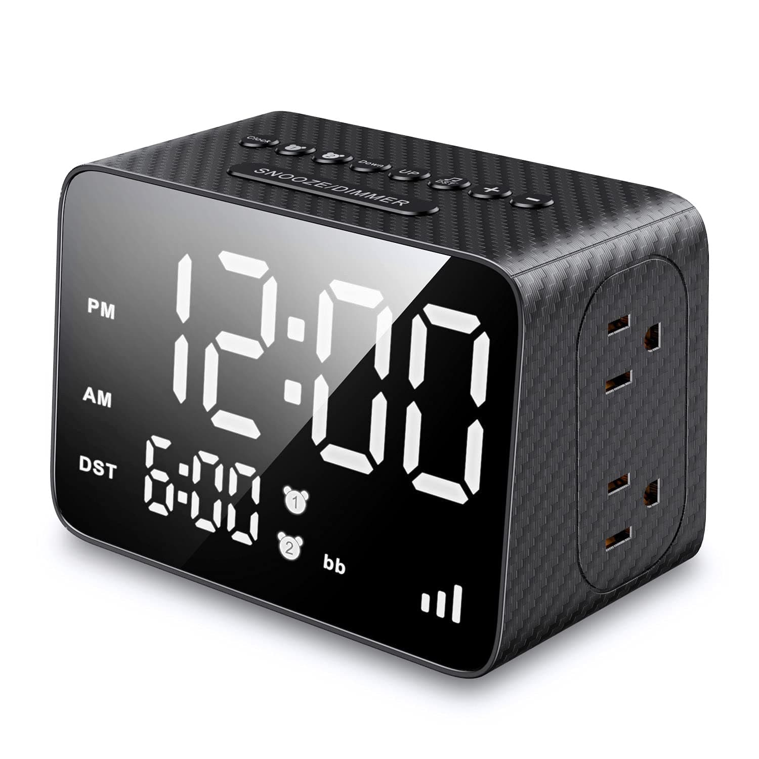 Digital Alarm Clock Power Strip USB Charger Surge Protection Dimmer Brightness Snooze Bedside Wake Up Alarm Extender Cord Socket for Home Bedroom Dorm Hotel Office Gift