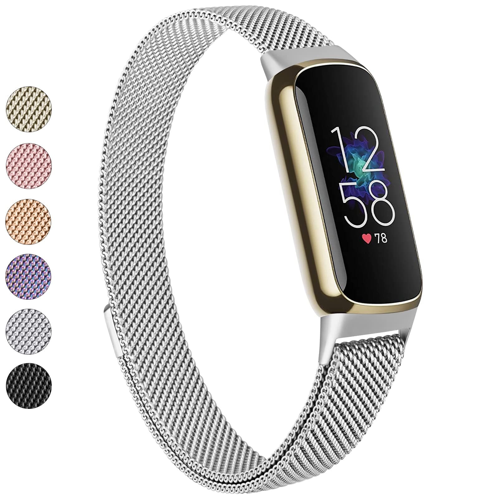 Metal Band Compatible with Fitbit Luxe Bands, Stainless Steel Mesh Loop Adjustable Wristband Replacement Strap for Fitbit Luxe/Luxe Special Edition Fitness Tracker Women Men