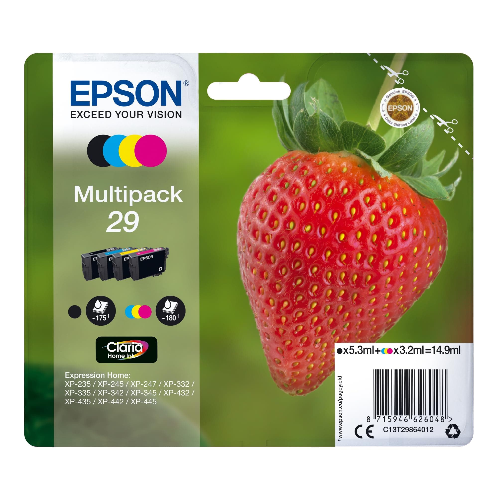 29 Strawberry Genuine Multipack, 4-colours Ink Cartridges, Claria Home Ink