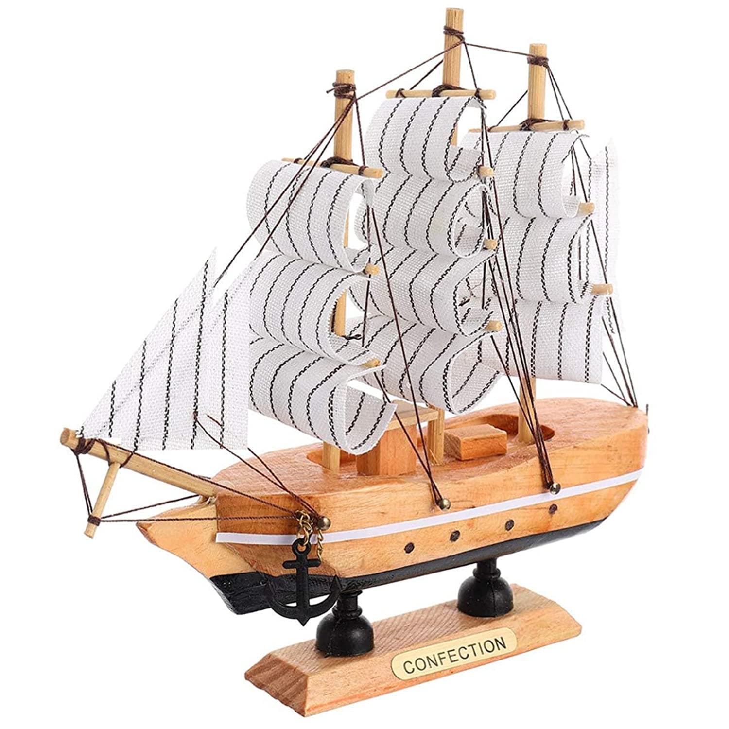 ADA Handicraft Wooden Beautiful Antique Decorative Wooden Sailing Ship Showpiece For Office, Home, Decoration, Business Gifts (Antique Wood, White Color), 4.5 Cm, 16 Cm