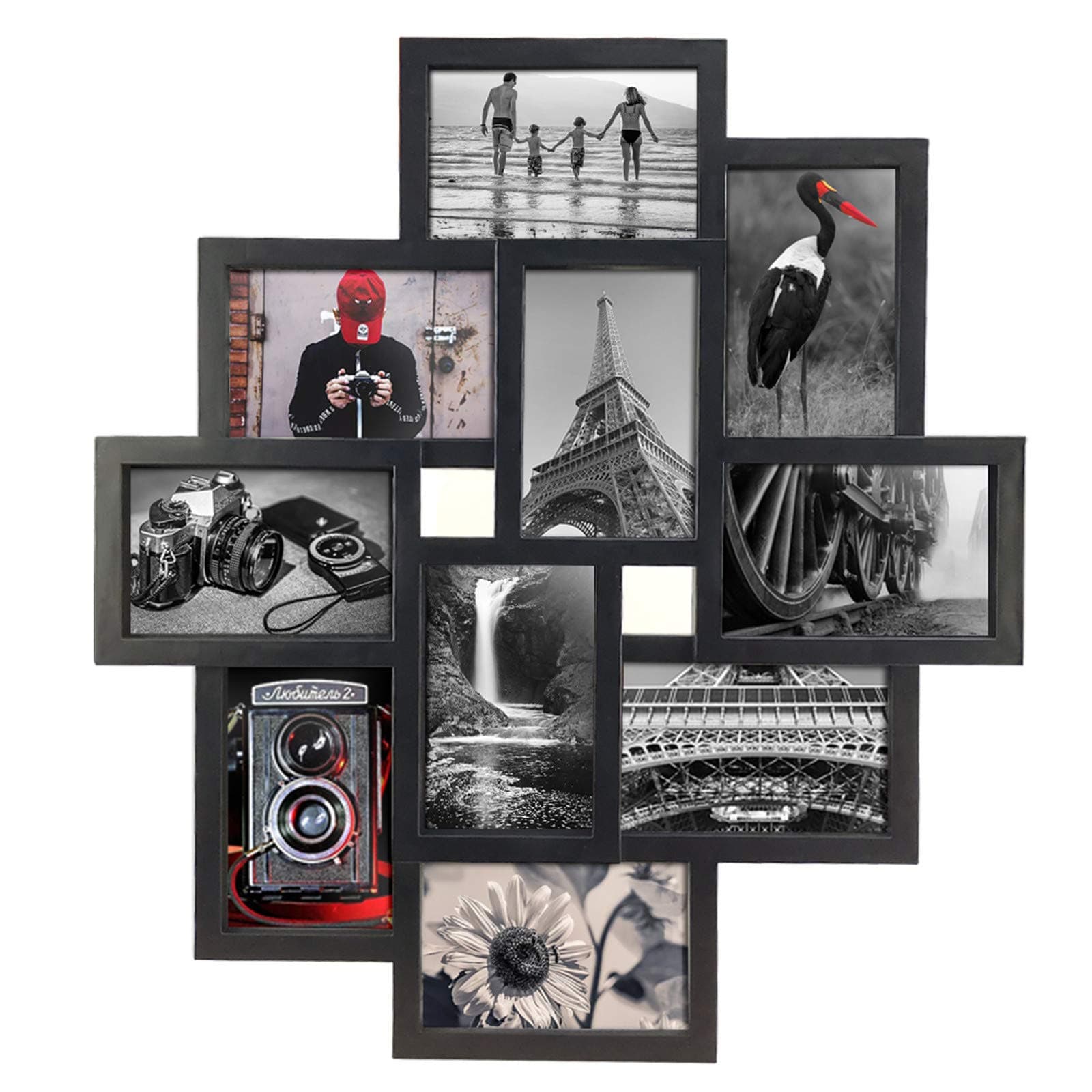 10 Opening 4x6 Black Collage Picture Frame Wall Hanging for 4 by 6 inch Multiple Photo Frames