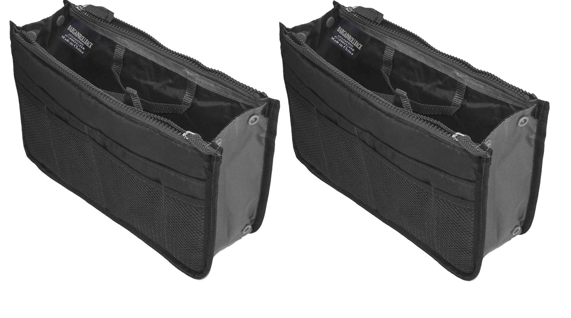 Two Pack of Purse Organizer Insert Handbag Pouch Tidy & Neat with 13 Pocket (Black)