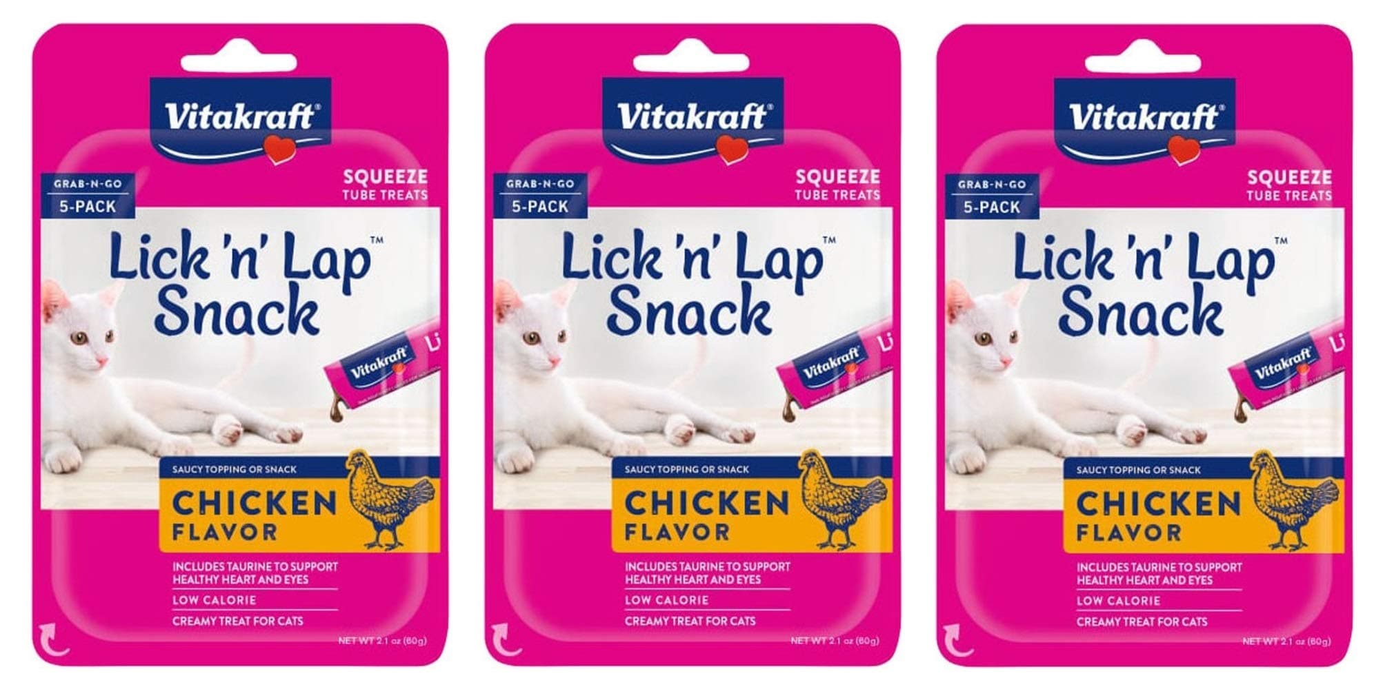 3 Pack of Chicken Lick 'n' Lap Snack, 5 Tubes Each, Gravy Cat Treat