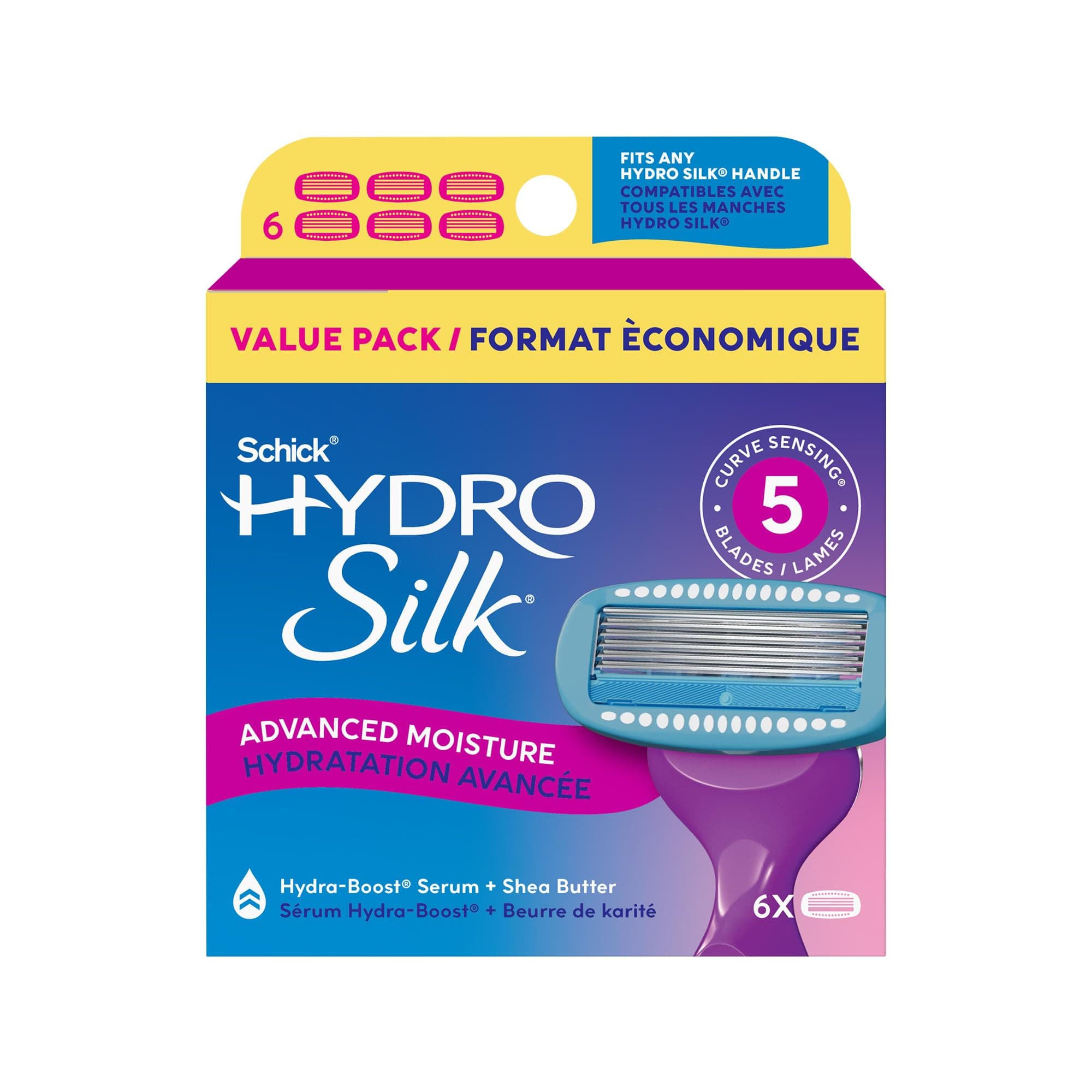 Schick Hydro Silk Hang-In Shower Razor Blade Refills for Women, 6 Count