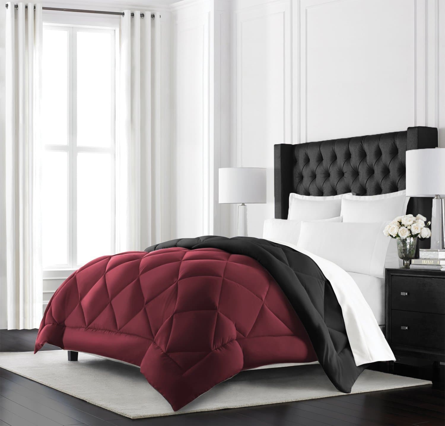 Beckham Hotel Collection Goose Down Alternative Reversible Comforter - All Season - Premium Quality Luxury Comforter - Full/Queen - Burgundy/Black