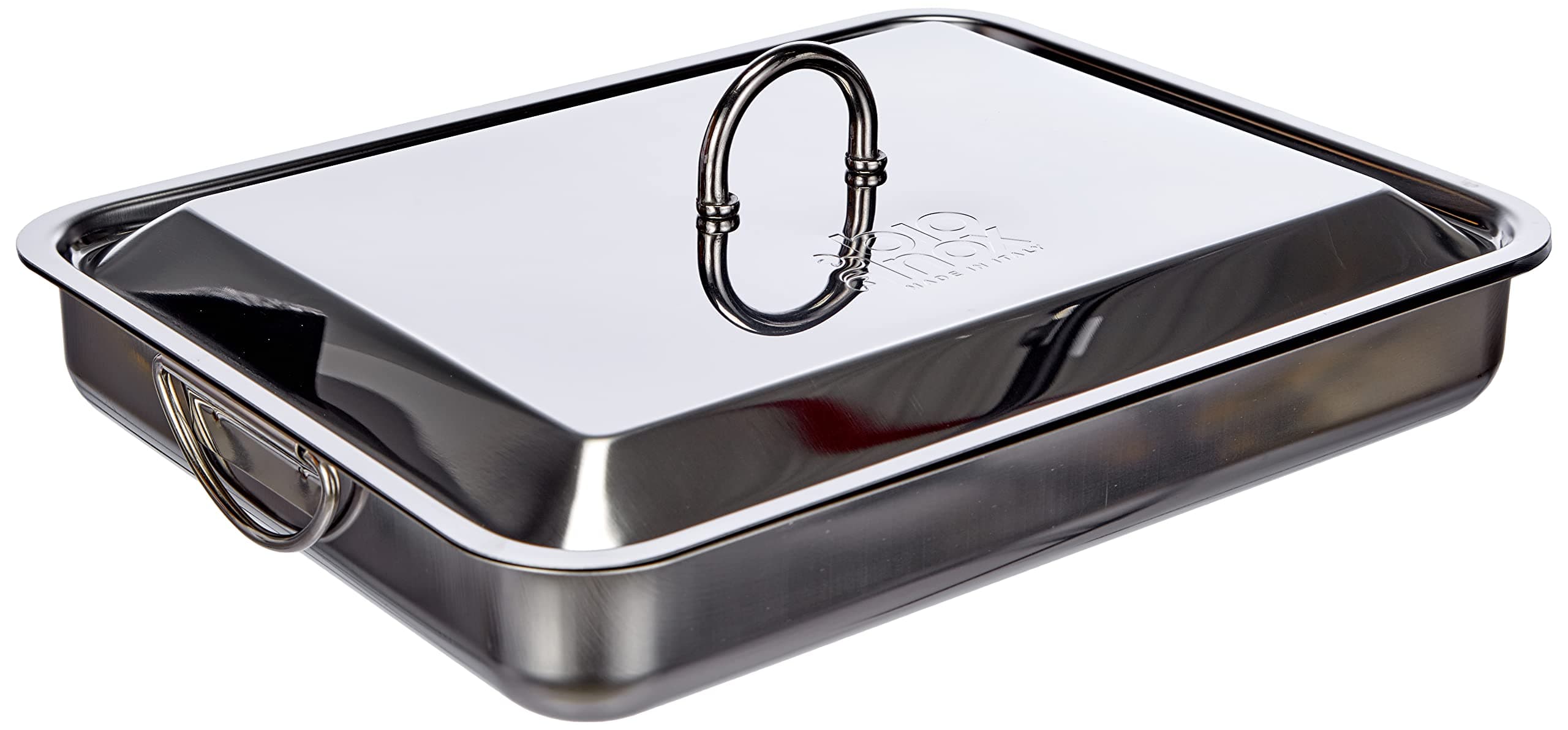 inoxriv Rectangular Baking Pan with Lid, Metal, Silver, 35 x 27 x 5.7 cm