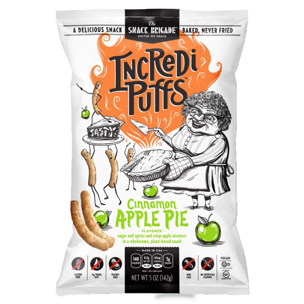 Incredipuffs Vegan Gluten Free Baked Puffs, Peanut Free, No Artificial Flavors, NON GMO & Low Sugar, Made with wholesome foods (Cinnamon Apple, 24 Snack Bags)