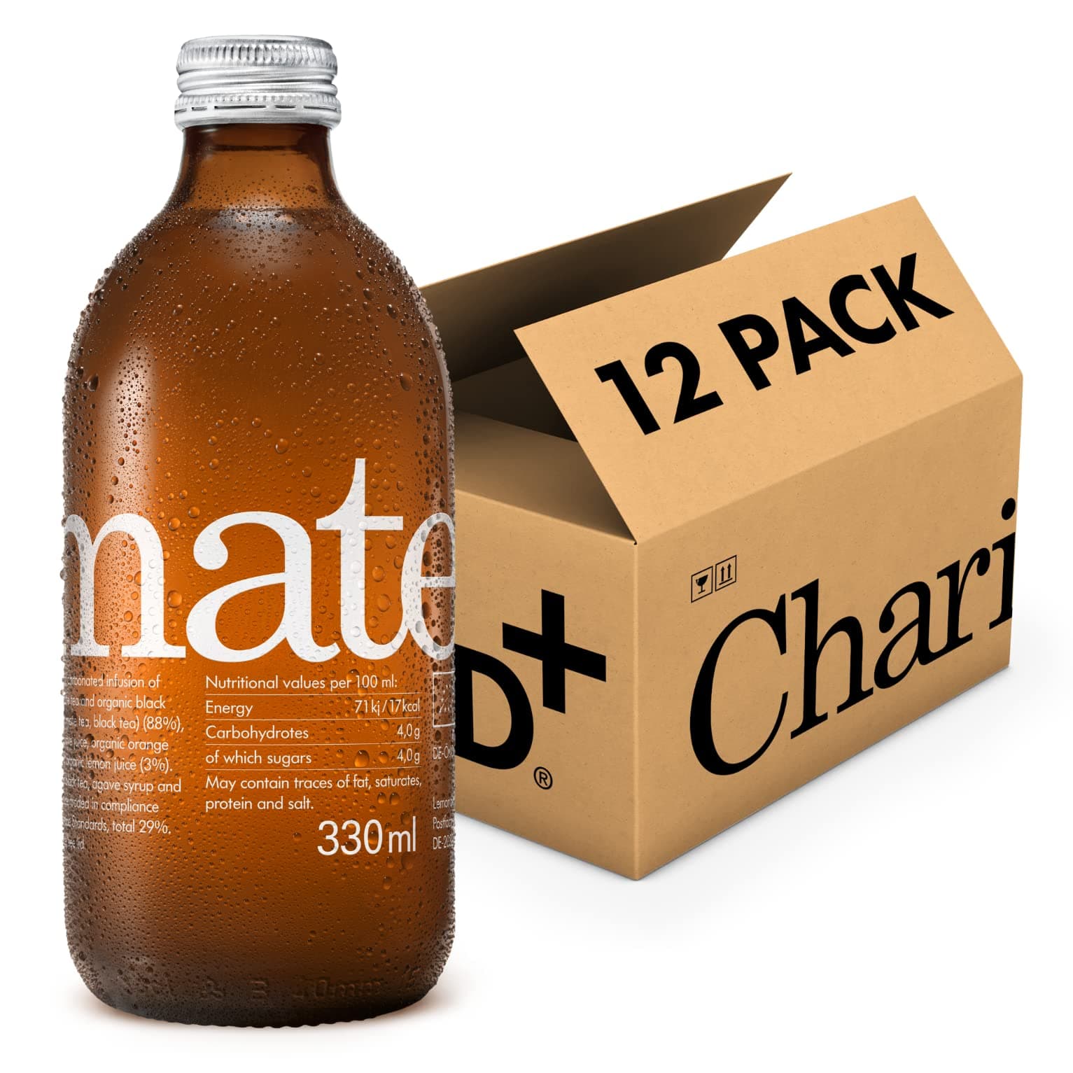 ChariTeaMate - Sparkling Iced Yerba Mate Tea - Real Brewed - Organic & Fairtrade - Vegan - No Refined Sugar - Naturally Sweetened - Low Calorie (12x330ml)EU Organic